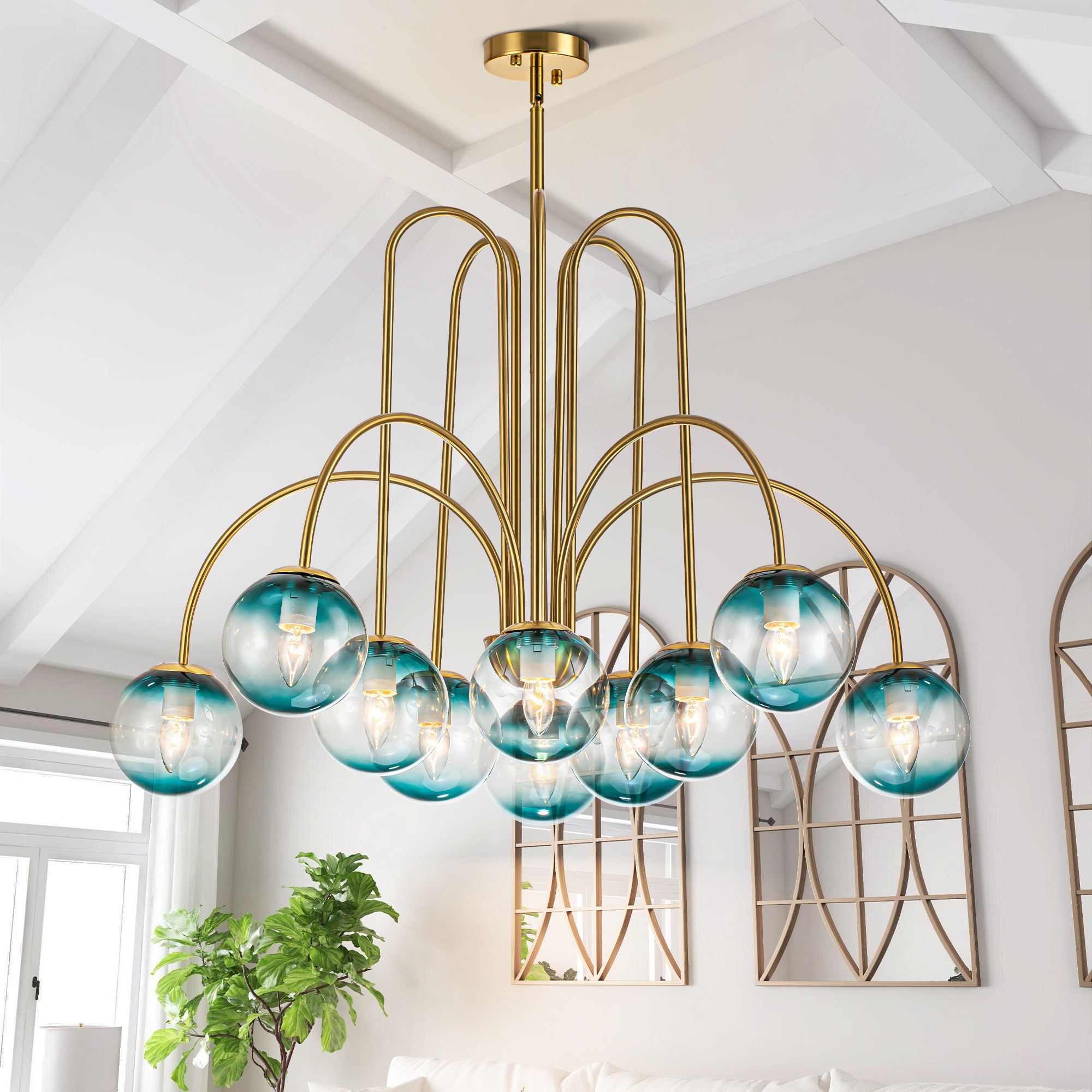 Rennnsan CL810151958 Ayden 10 -Light Brushed Gold Modern/contemporary For Use in Bedrooms, Dining Rooms, Foyers, Kitchens, Living Rooms Chandelier