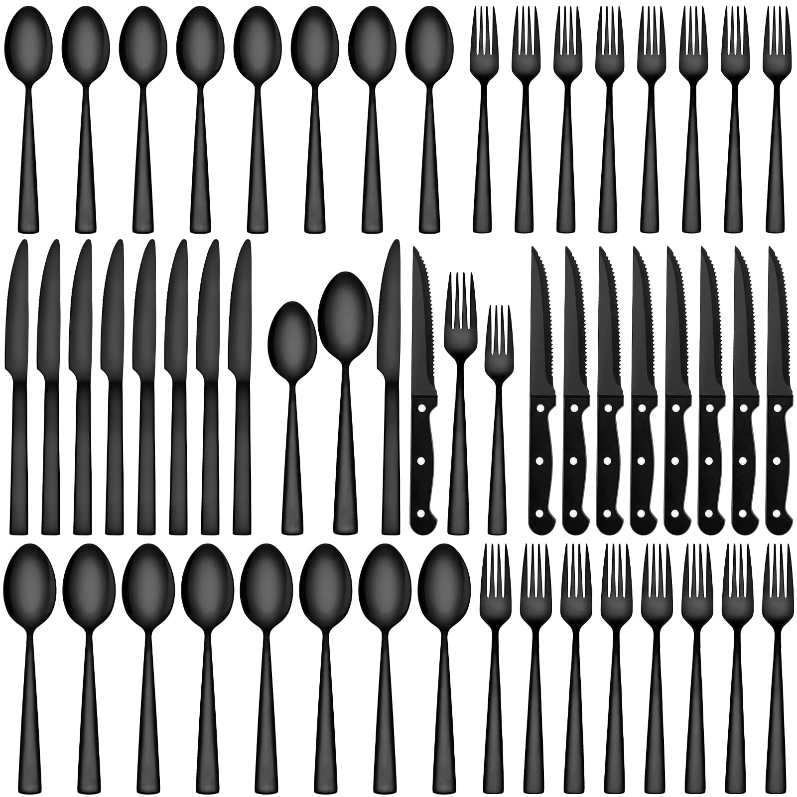 Aoibox  72 Piece Black Stainless Steel Flatware Set 18 0 Restaurant Grade Cutlery Set with Steak Knives Service for 12