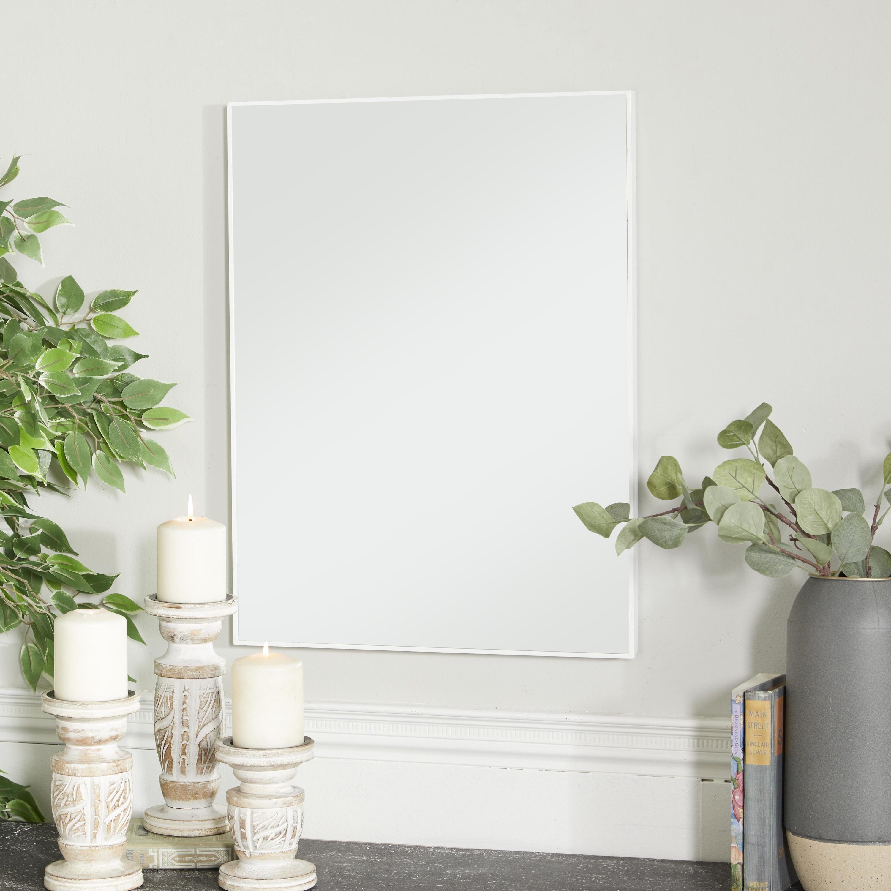 Grayson Lane 98549 18-Inches W x 24.0-Inches H Rectangle White with Thin Frame Framed Wall Mirror