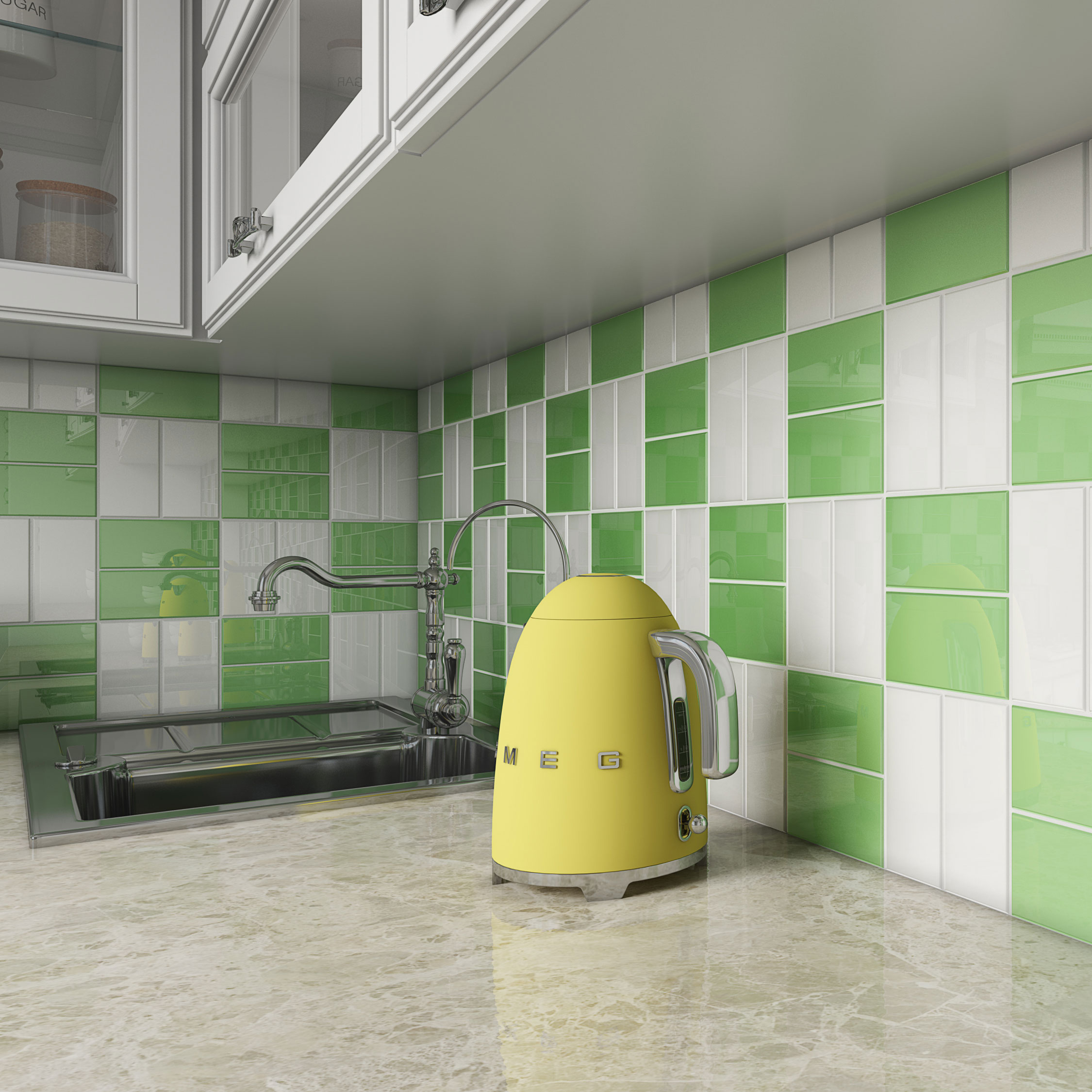 Giorbello (Sample) 3x6 Glass Subway Tiles Powder Room Green 3-in x 6-in Glossy Glass Brick Subway Wall Tile