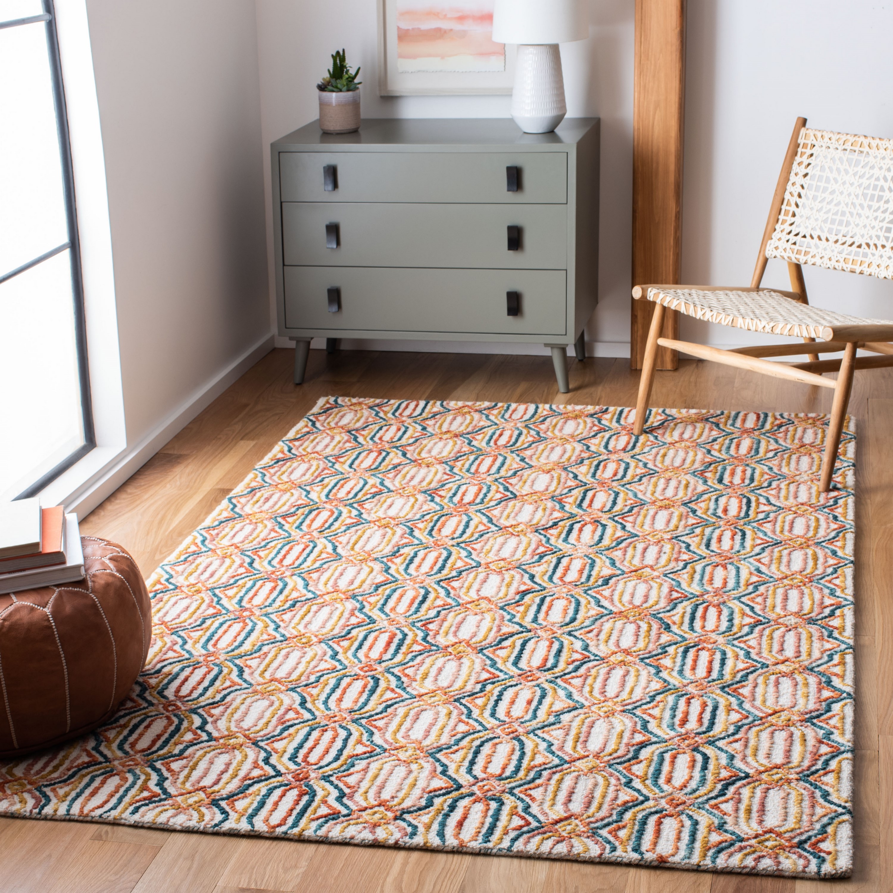 Safavieh TRC511A-4 Trace Snezana 4 x 6 (ft) Tufted Wool Ivory/Navy Rectangular Indoor Abstract Bohemian/Eclectic Area rug