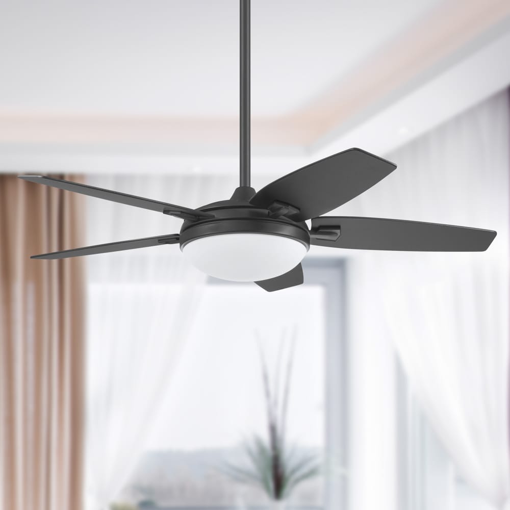Honeywell 51912-26 Carmel 48-in Matte Black with Matte Black/Coal Blades Ceiling Fan With Light and Remote ( 5 -Blade )