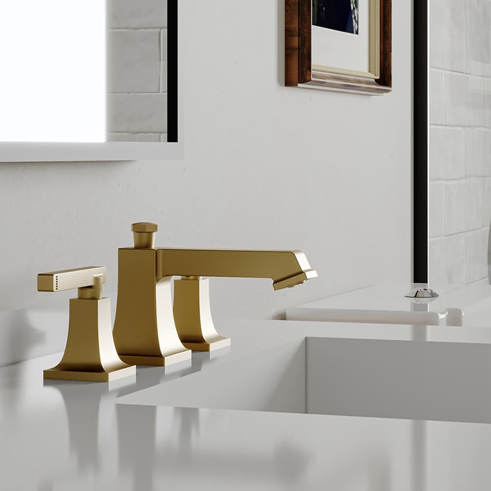 BWE Brushed Gold Widespread 2-Handle Bathroom Sink Faucet With Drain A ...