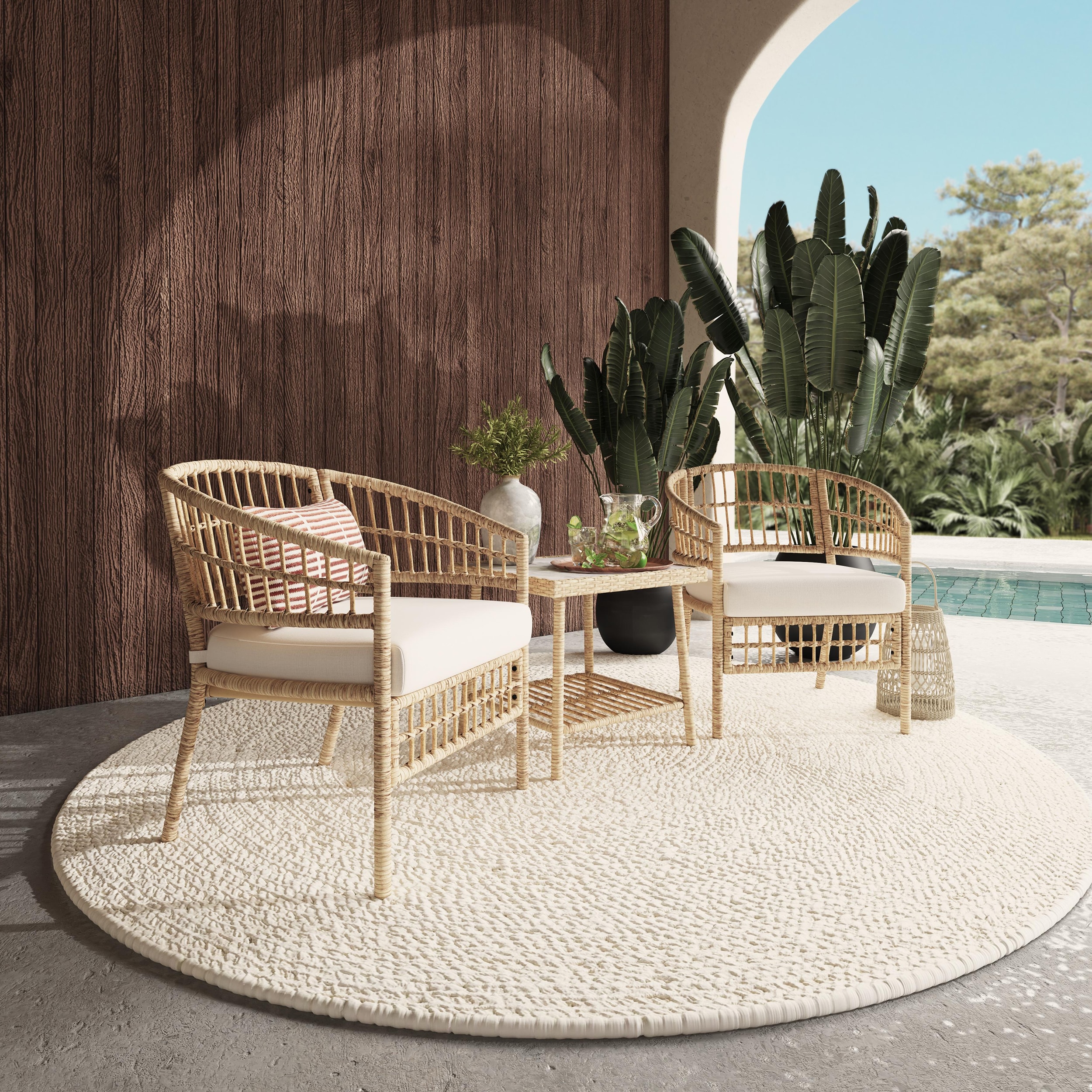 Style Selections LOS23027 Clifton 3 -Piece Wicker Patio Conversation Set with Cream Cushions