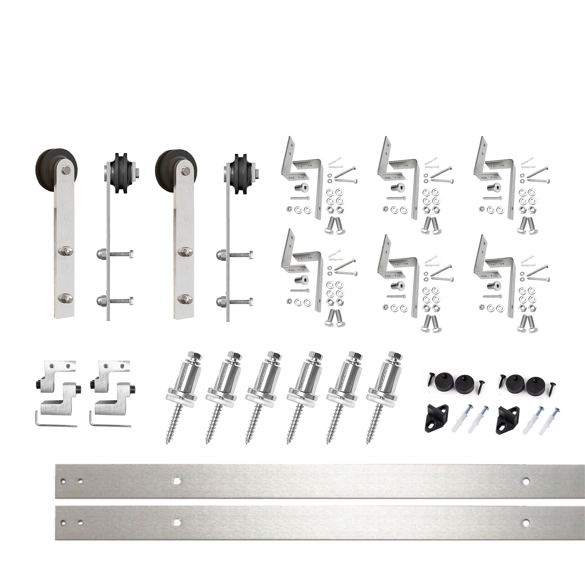 HOMACER ZT3DNZ096C 96-in Brushed Brushed Nickel Indoor I-strap Double bypass Barn door hardware kit