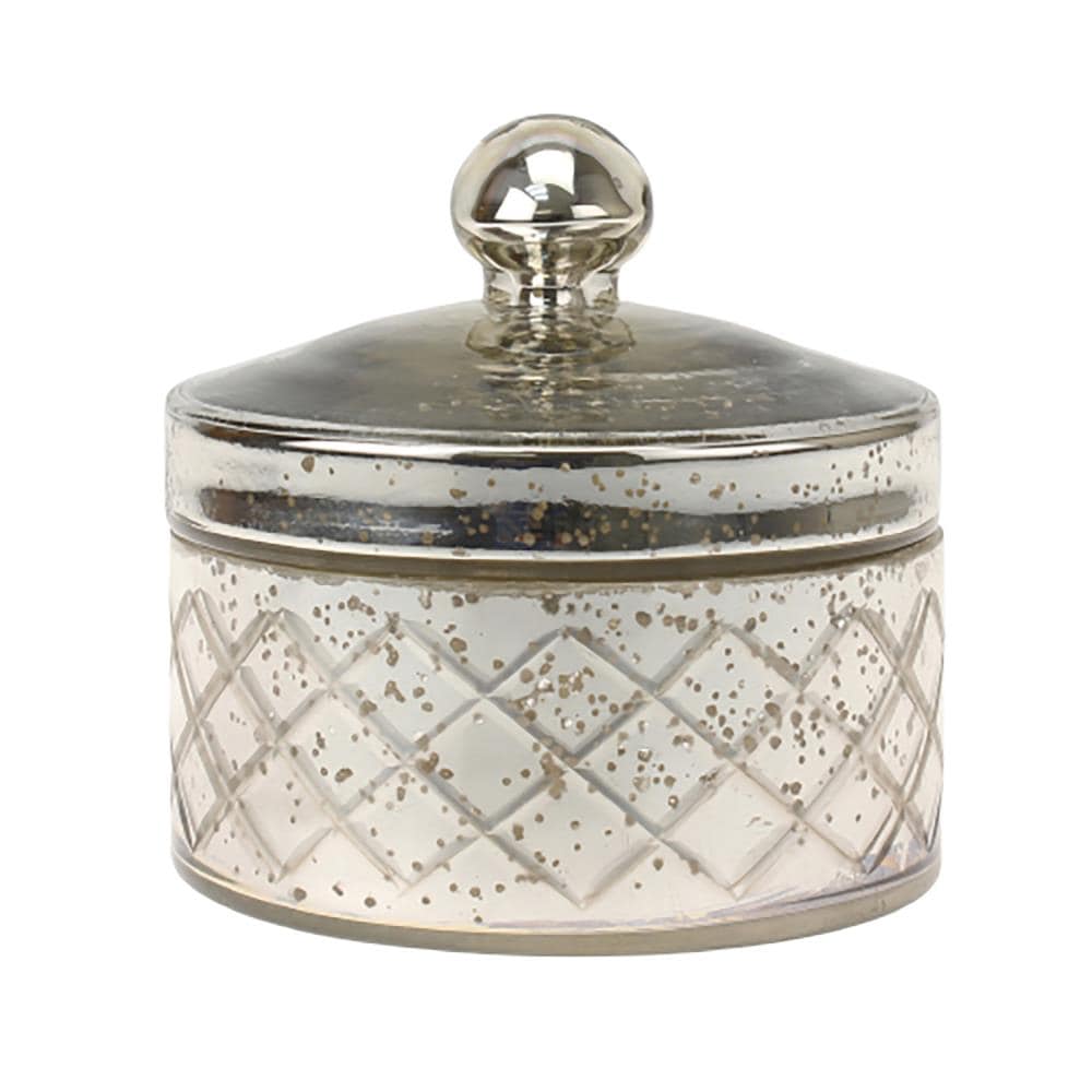 Stonebriar Collection Antique Round Mercury Glass Trinket Container - Silver