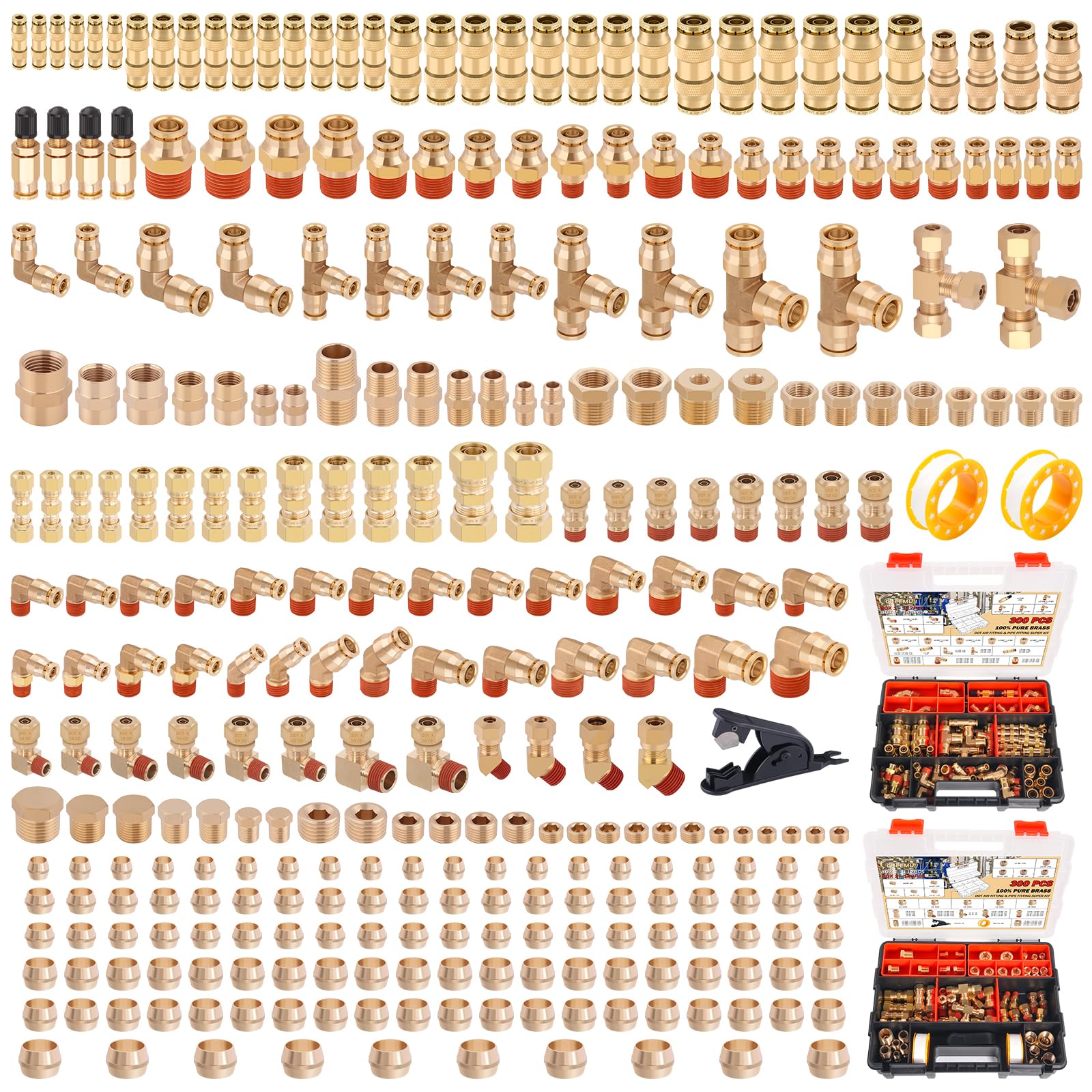 AKSCYZM -  300 Piece Brass Air Line Fittings Kit Push Lock DOT Air Fittings Push to Connect Quick...