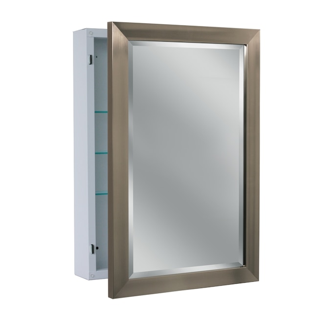Allen Roth 22 25 In X 30 Surface Mount Brush Nickel Mirrored Medicine Cabinet The Cabinets Department At Lowes Com
