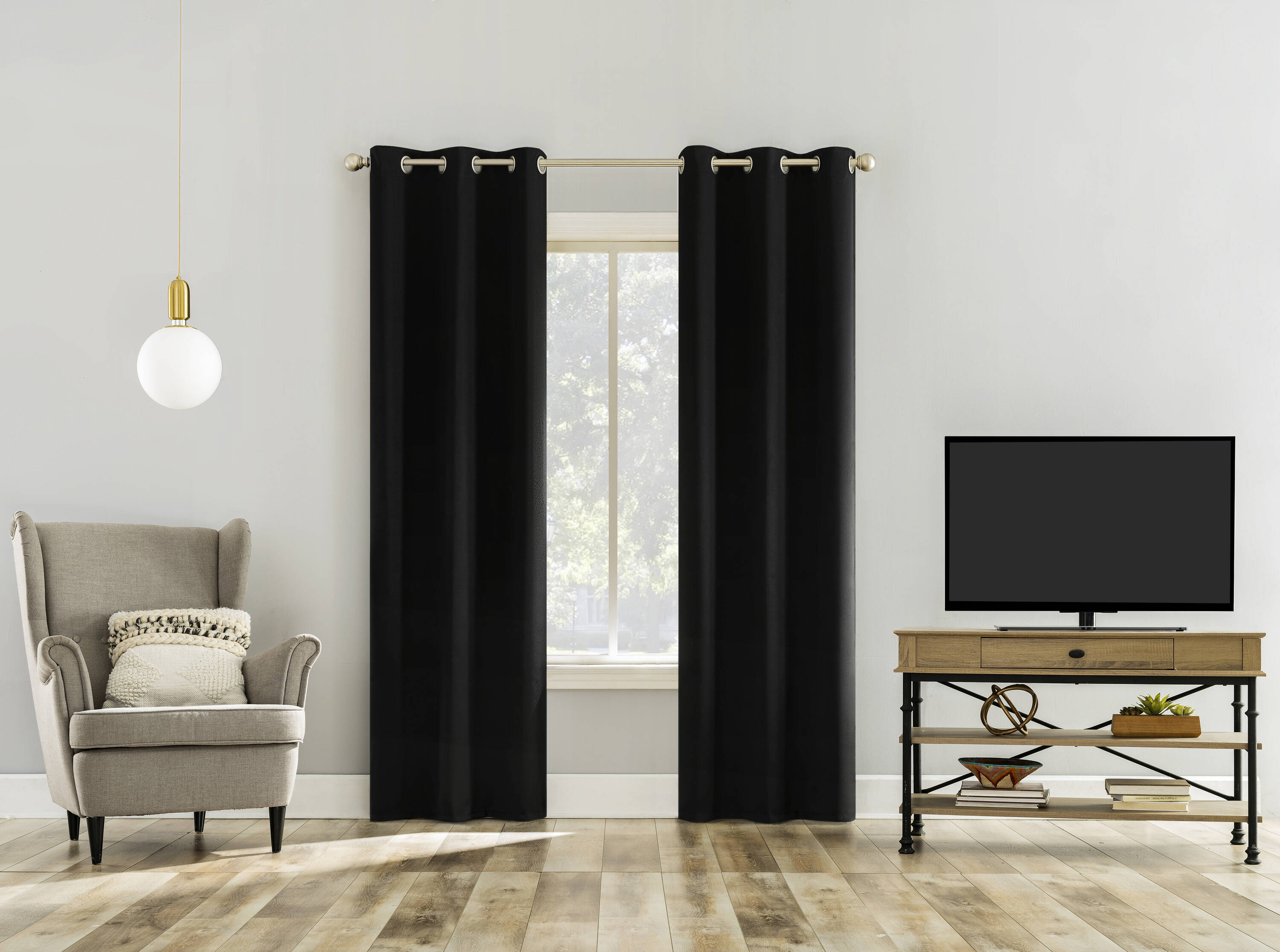 Sun Zero DOUGLAS 74X84 BLACK 84-in Black Blackout Interlined Grommet Curtain panel pair