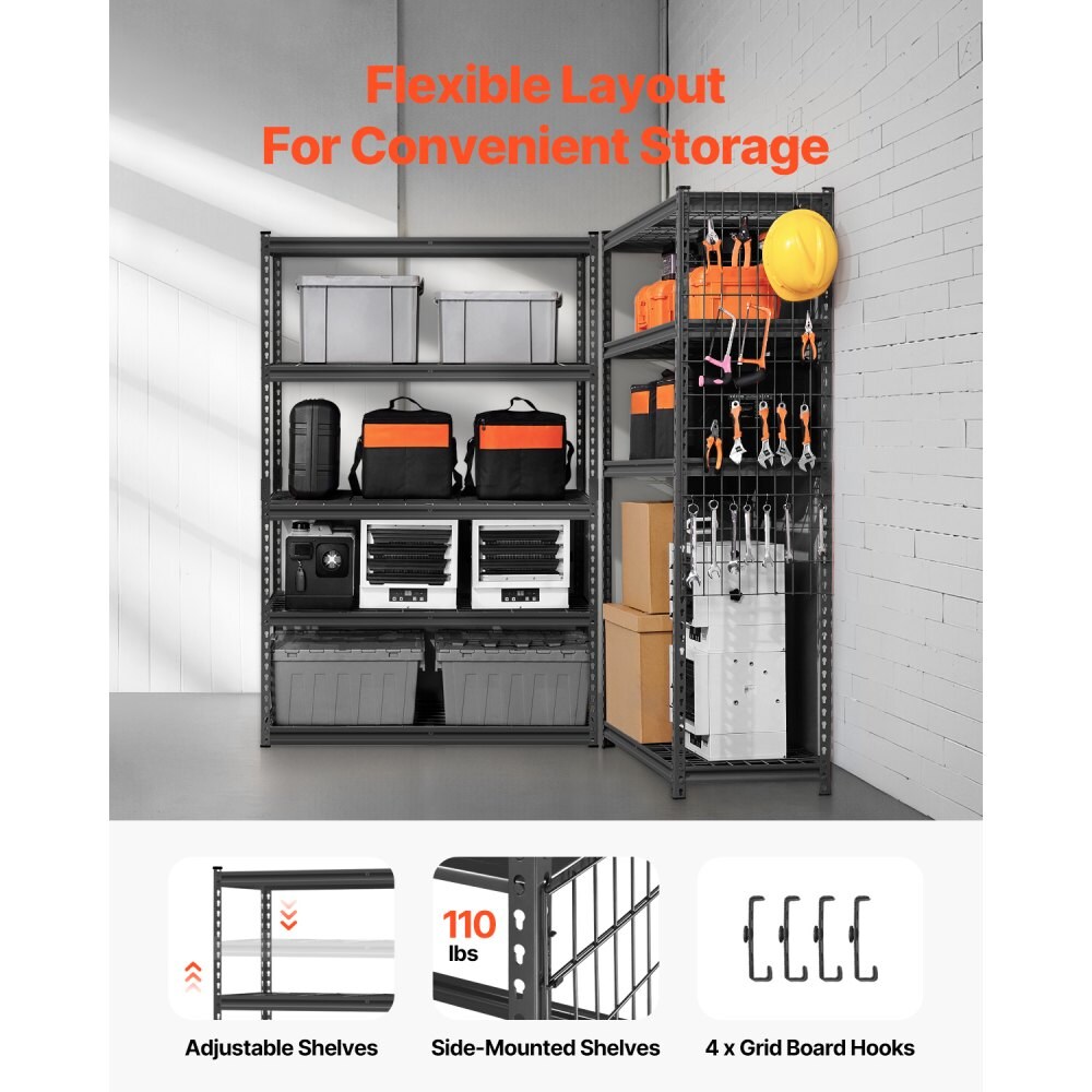 Slickblue 5 Tier Black Metal Shelving Unit with Adjustable Shelves and ...