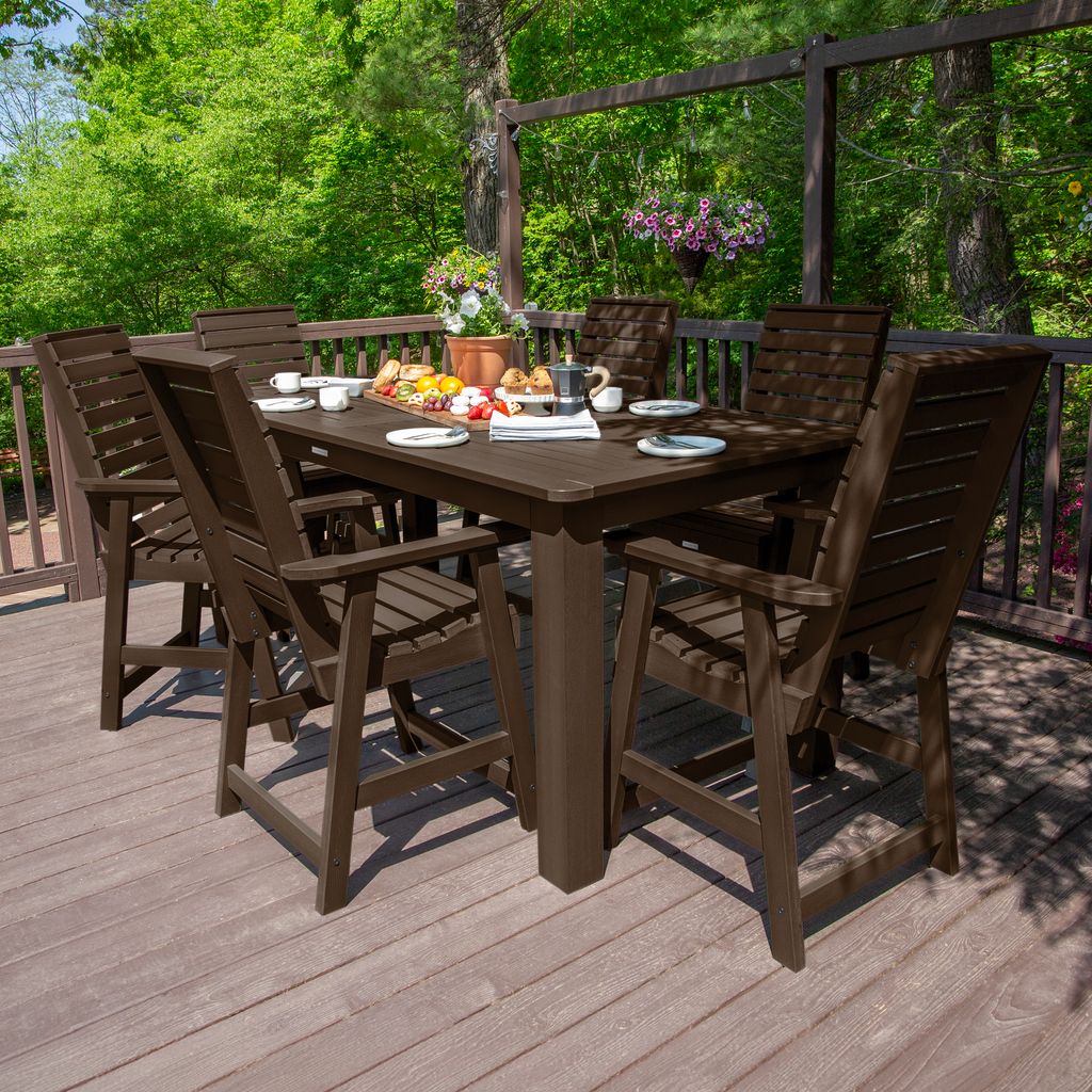 highwood AD-ST7WL2CO5BA-ACE Weatherly 7 -Piece Weathered Acorn Counter height Plastic Rectangle Table with 6 Stationary Chairs
