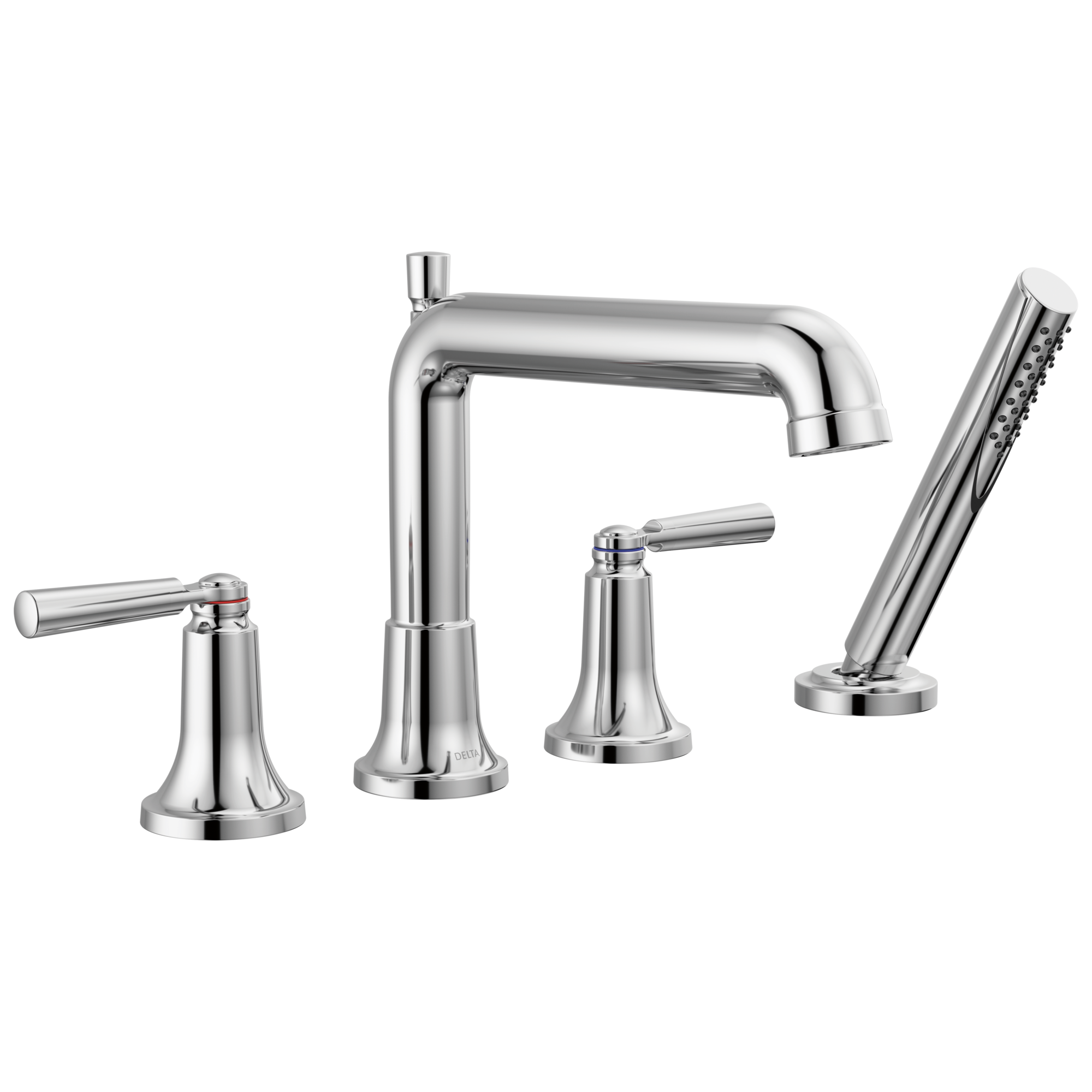 Delta T4736 Saylor Chrome 2-handle Deck-mount Roman Low-arc Bathtub Faucet with Hand Shower