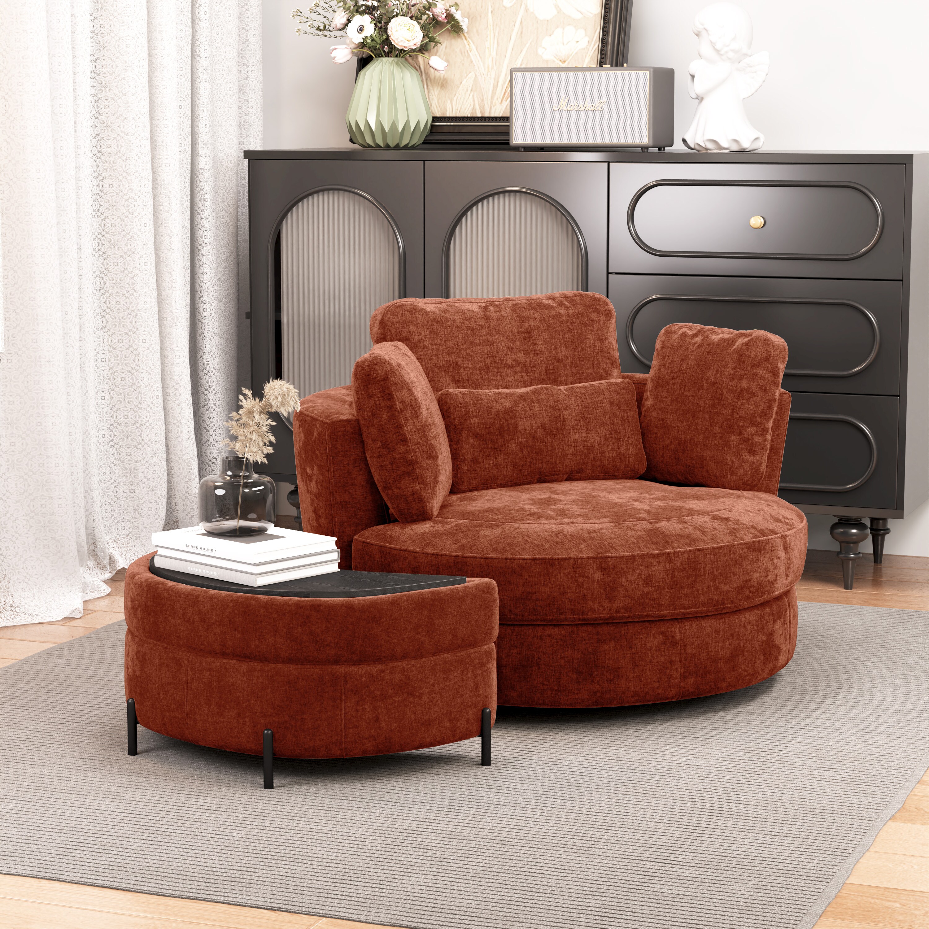 Hrinhom 3 -Pack 38.6-in W Modern Terracotta Chenille Swivel Accent Armchair