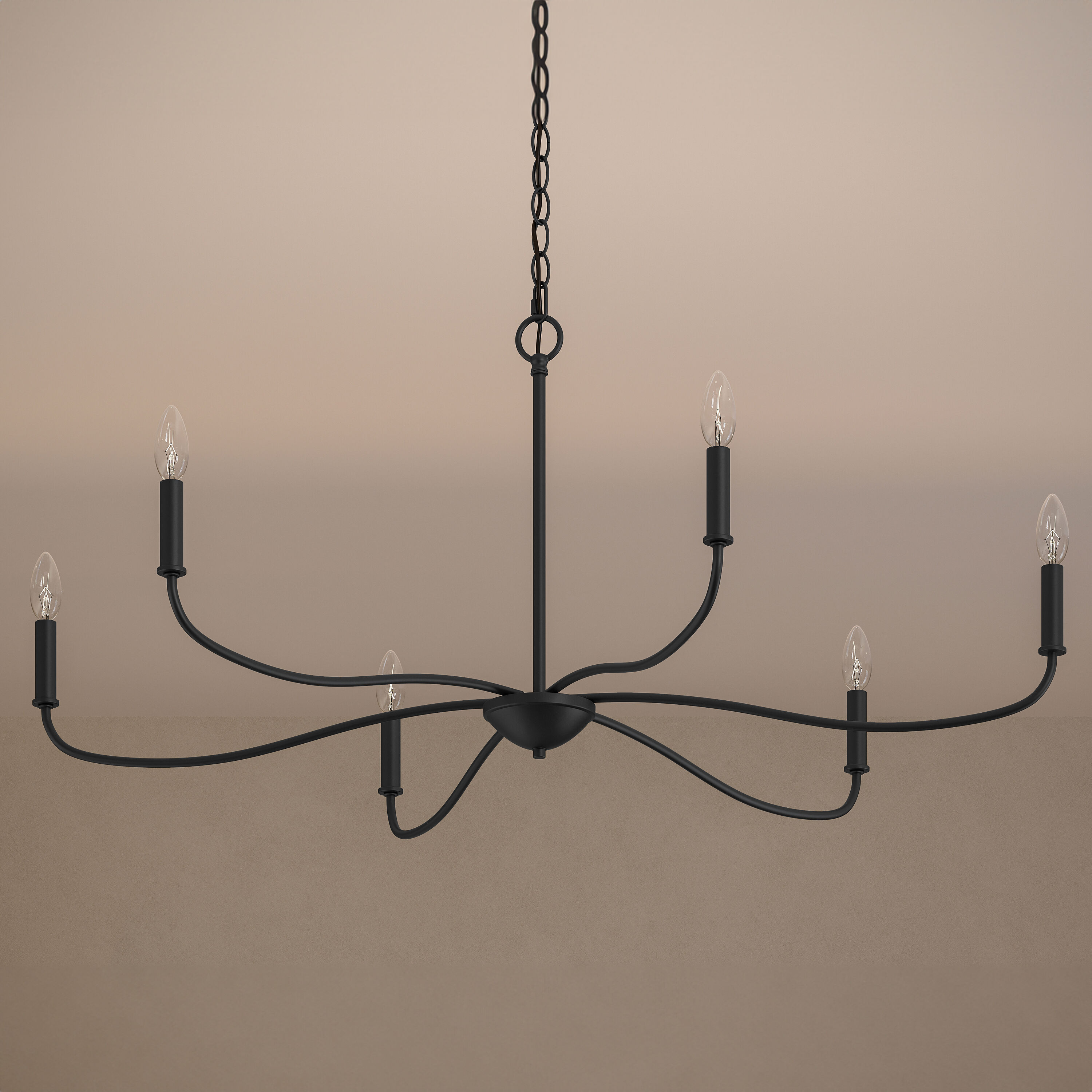 Progress Lighting Ilia 6 -Light Matte Black Bare bulb Steel Chandelier