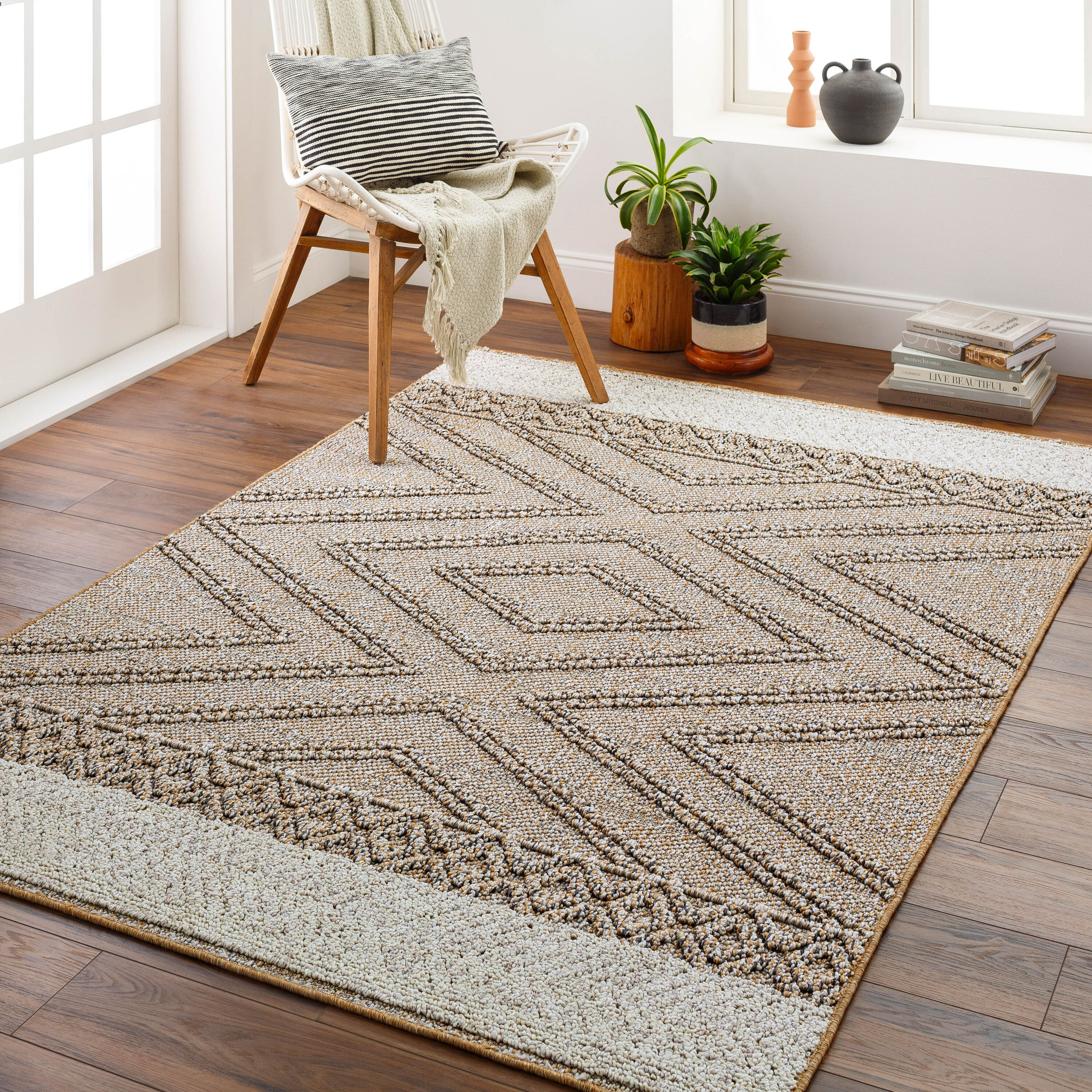 Livabliss SSO2300-2339 Sarasota 2 x 4 (ft) Polypropylene Taupe Rectangular Indoor/Outdoor Geometric Moroccan Area rug