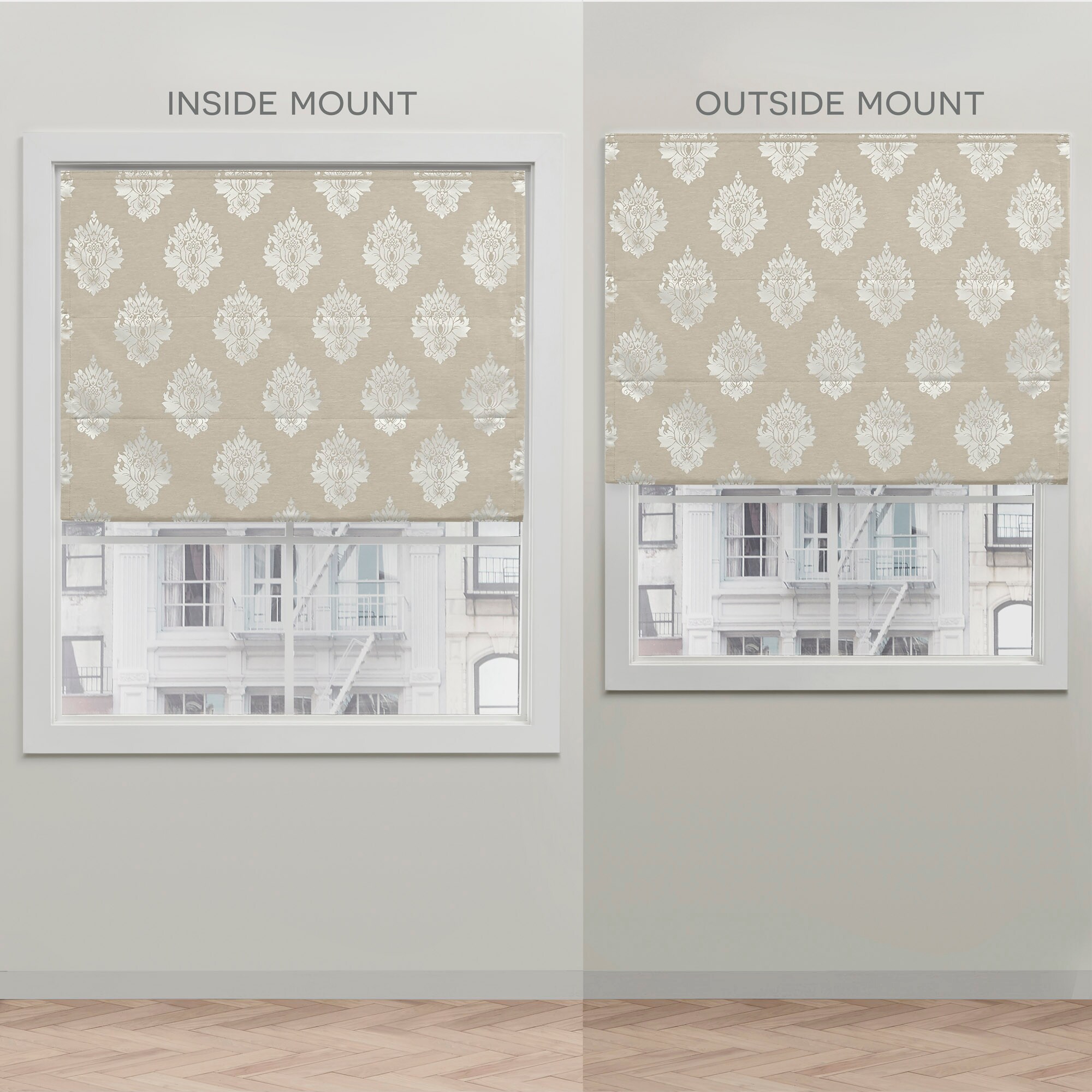 Natural Damask Cordless Blackout Roman Shade