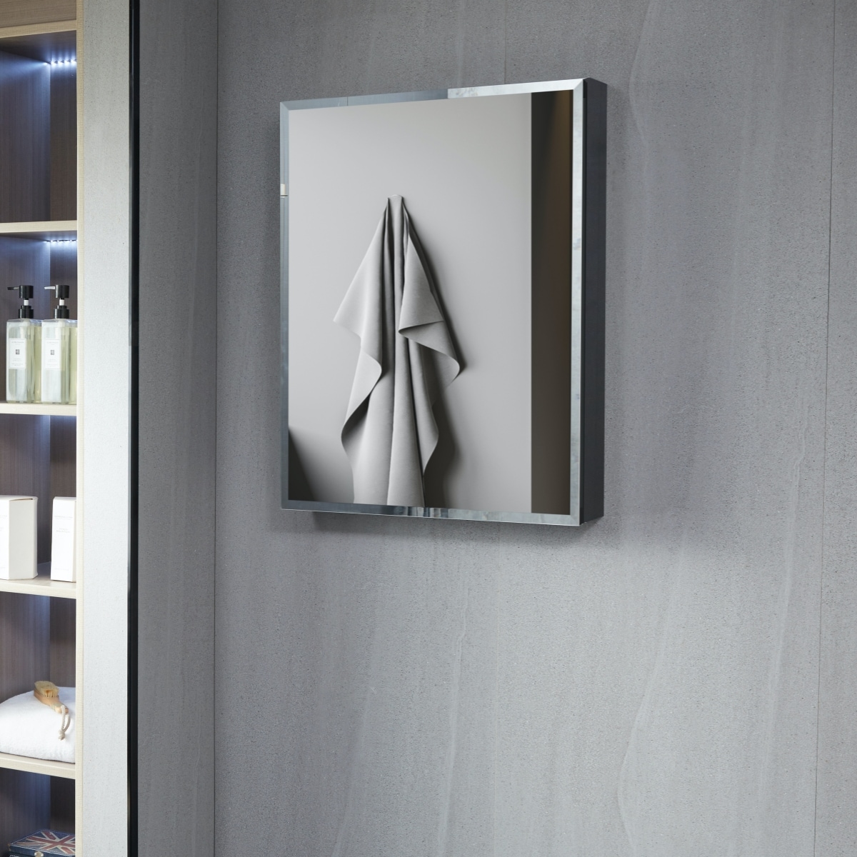 AAZJ KA 23-in x 30-in Surface/Recessed Mount Silver Mirrored Soft Close Medicine Cabinet
