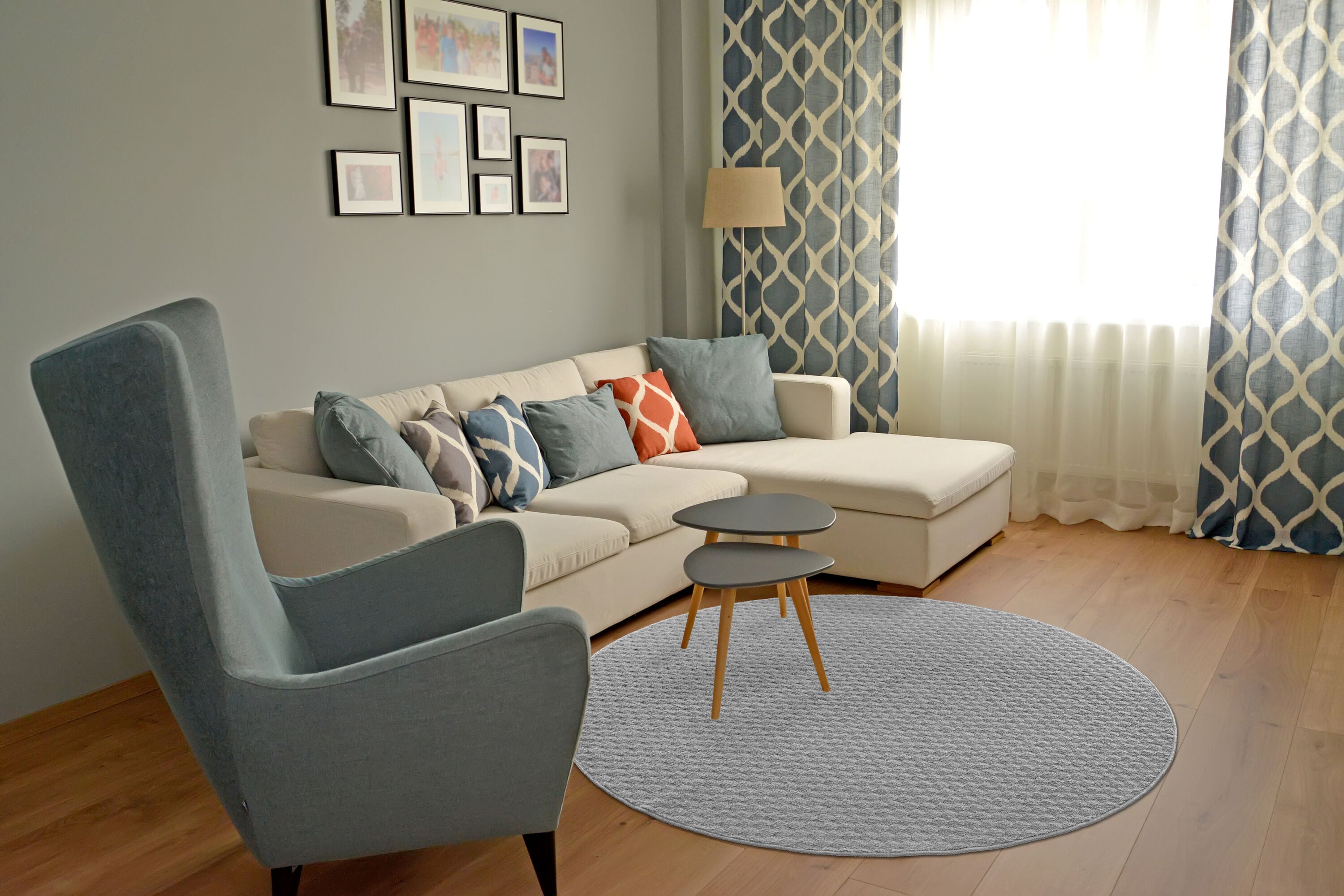 Garland Rug TS000N060RD7 Town Square 5 x 5 (ft) Tufted Polypropylene Silver Round Indoor Solid Industrial Area rug