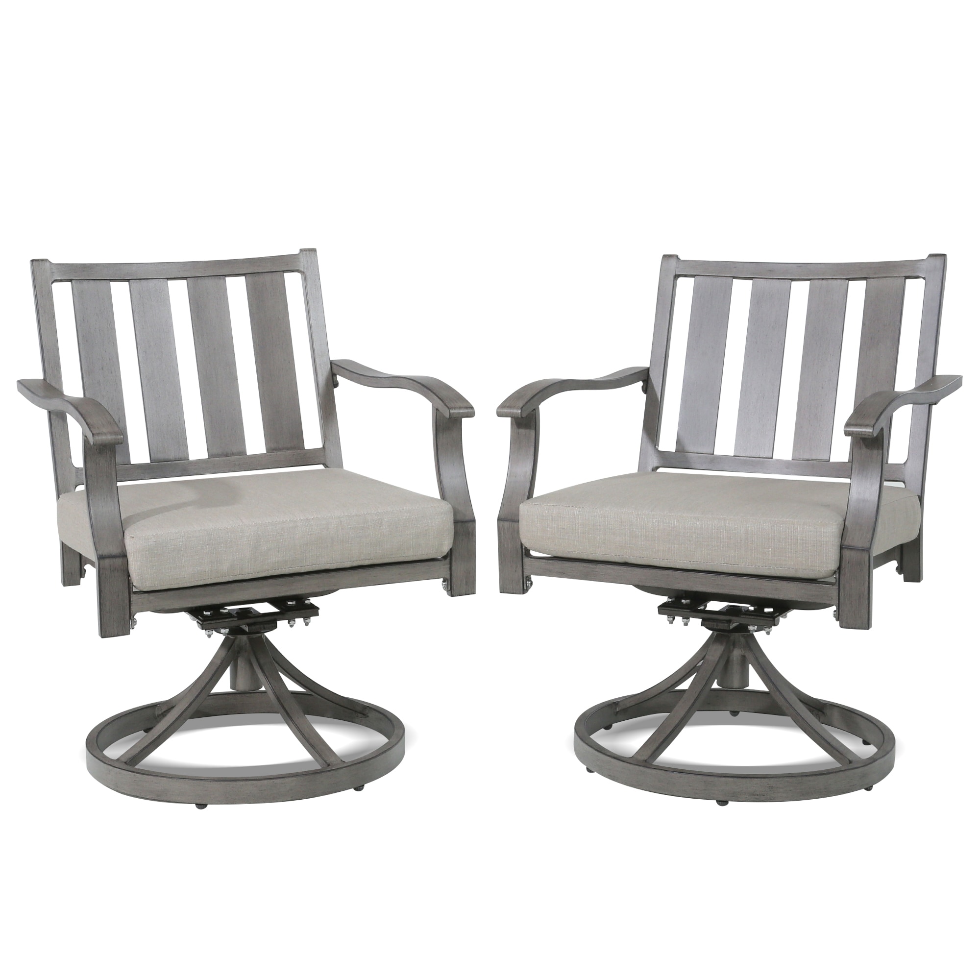 PEAK HOME FURNISHINGS 970433 2 -Piece Gray Patio Dining Set 2 Gray Cushions Swivel Chairs