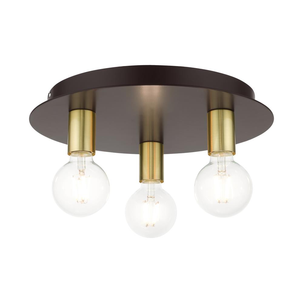 Hillview Satin Brass and Bronze 3-Light Flush Mount Ceiling Fixture