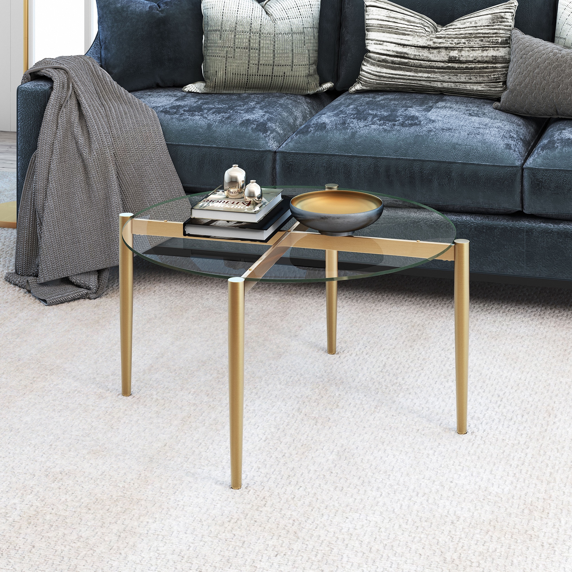 Hailey Home CT0061 Kadmos Brass Glass Modern Coffee Table