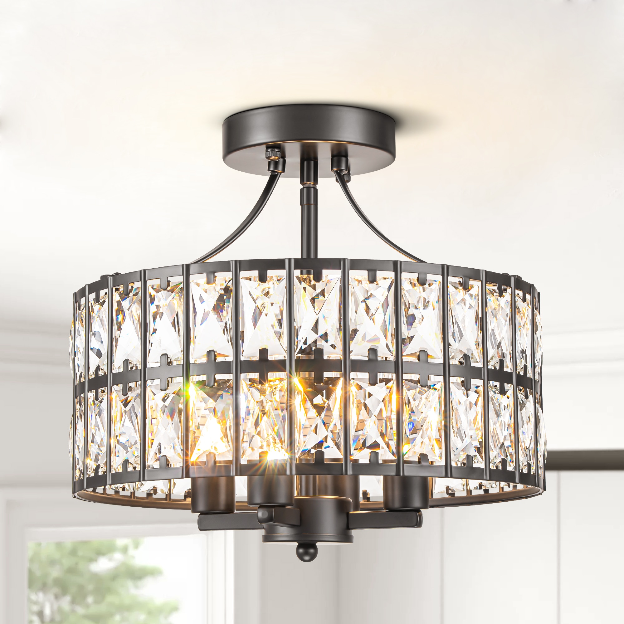 Rennnsan Madeline 4-Light 12.5-in Black Semi Flush Mount Light ...