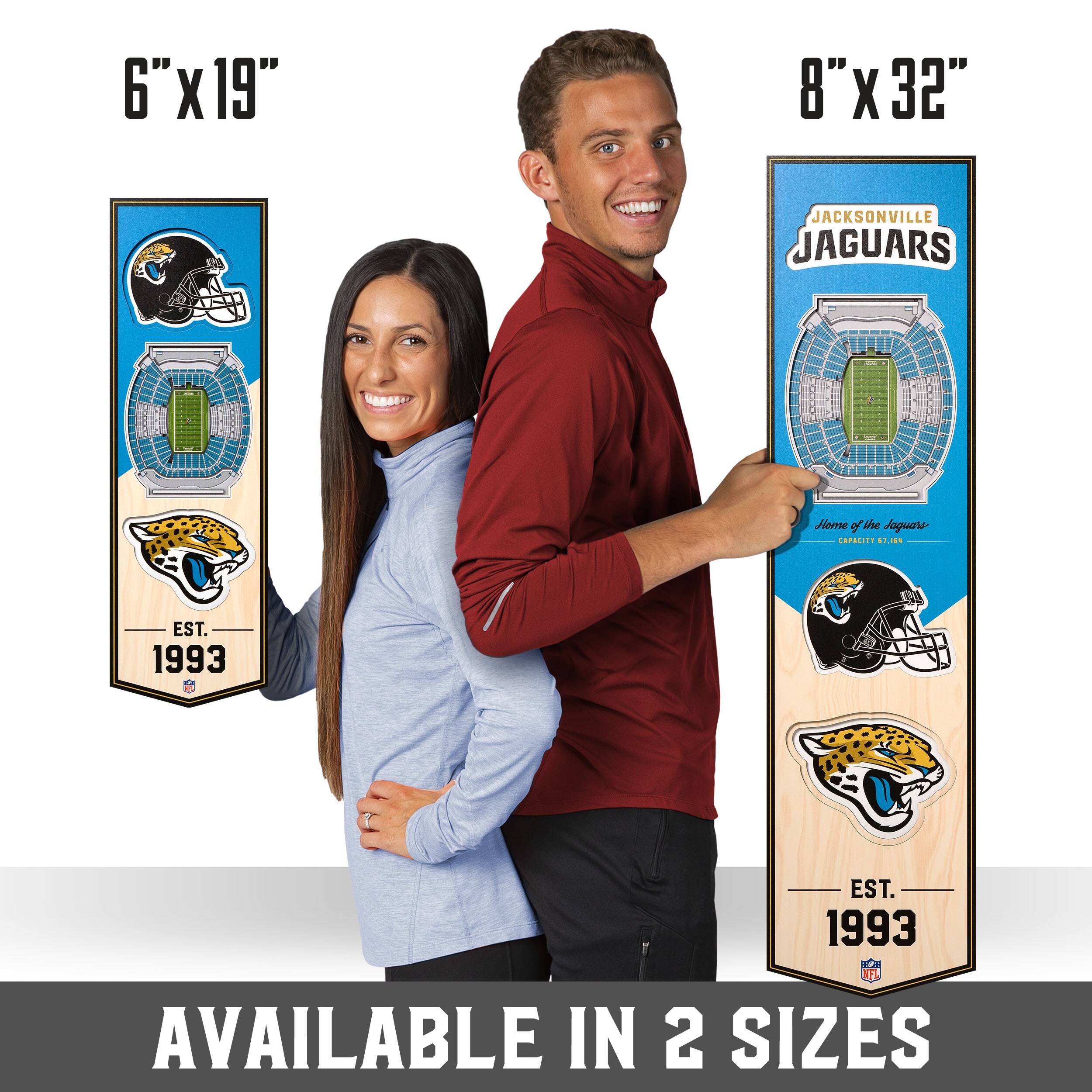 StadiumViews Jacksonville Jaguars Youthefan Team Colors Floater Frame 32-in  H x 8-in W Sports 3D Art in the Wall Art department at