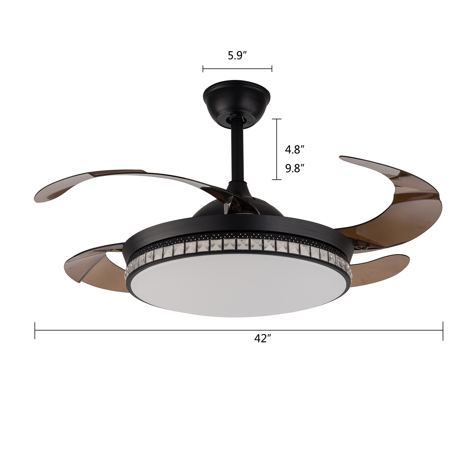 42-Inch Black Retractable Blade LED Chandelier Ceiling Fan