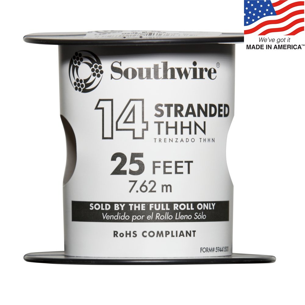 Southwire 25-ft 14-AWG Stranded Black Copper Thhn Wire (By-the