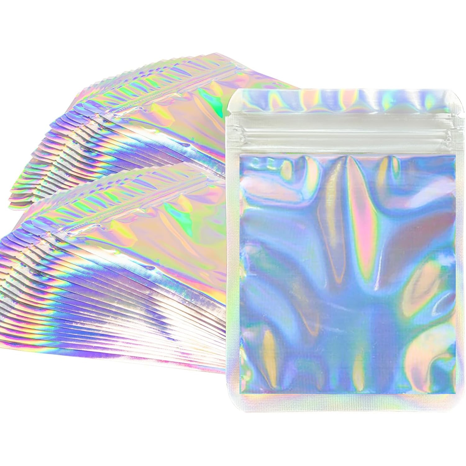 Etokfoks YHJZ Holographic Bags 100pcs Mylar Bags 3x4 inches Resealable Bag with Party Favor Bag Coffee Storage for Small Business #LETWHGYO1