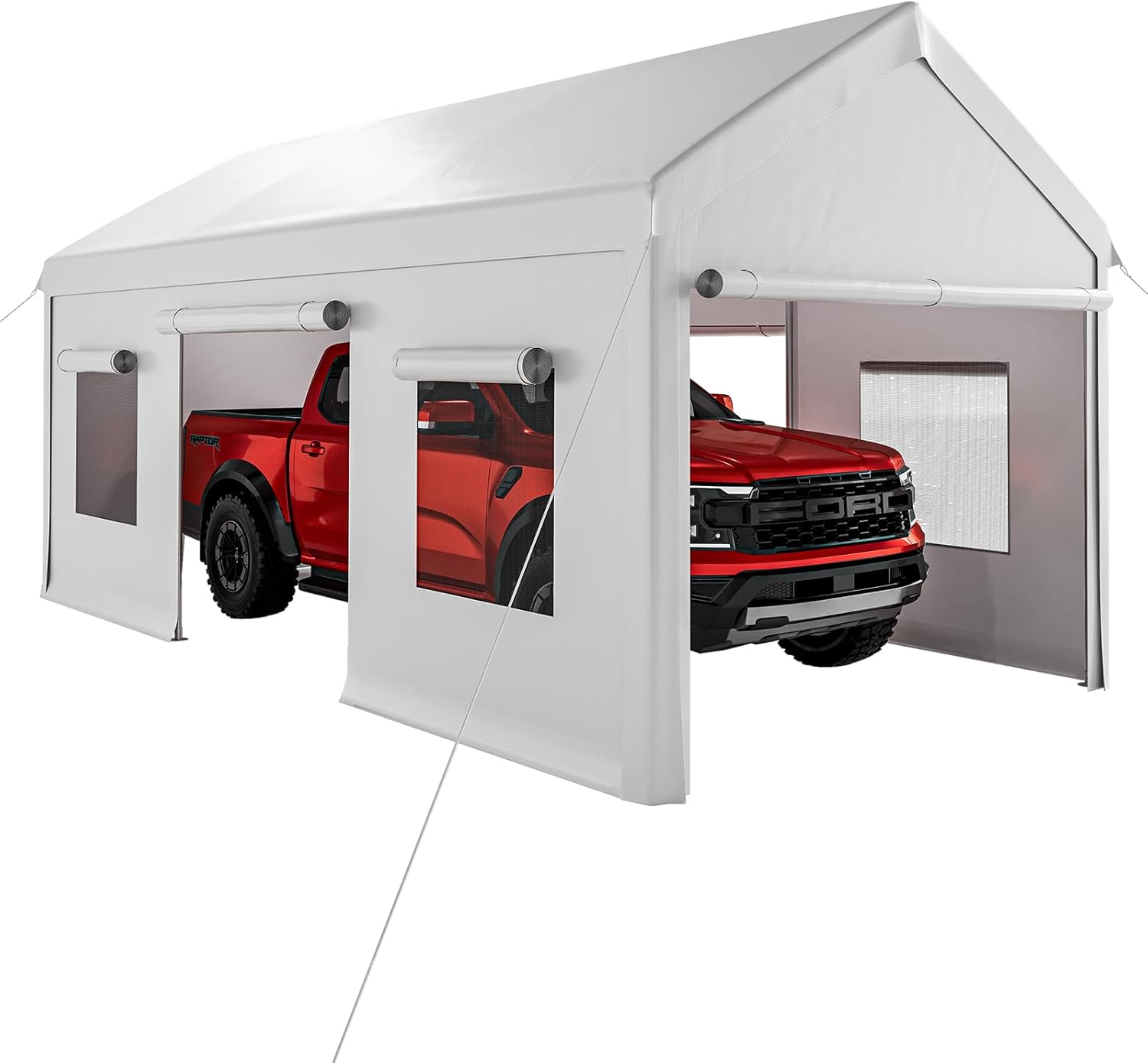 Qeetex DYQ-PHO-14CYTRWC Heavy Duty Carport with Roll-Up Windows  Portable Garage with Removable Sidewalls  Doors Portable Car Tent Garage with Roll-Up Windows and All-Season Tarp  for Car  Truck