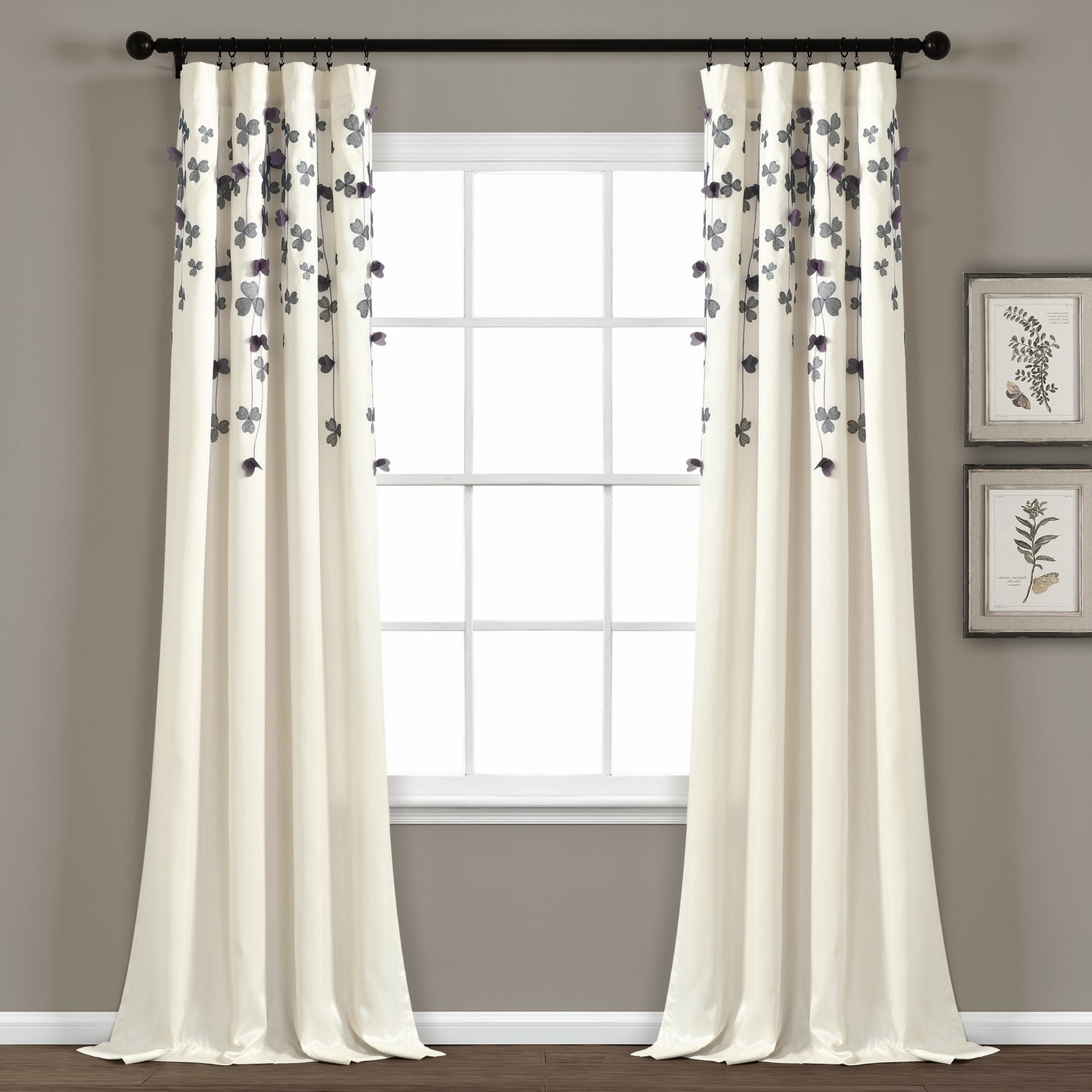 Lush Decor C01288Q12 84-Inches Ivory Floral Rod pocket Single curtain panel