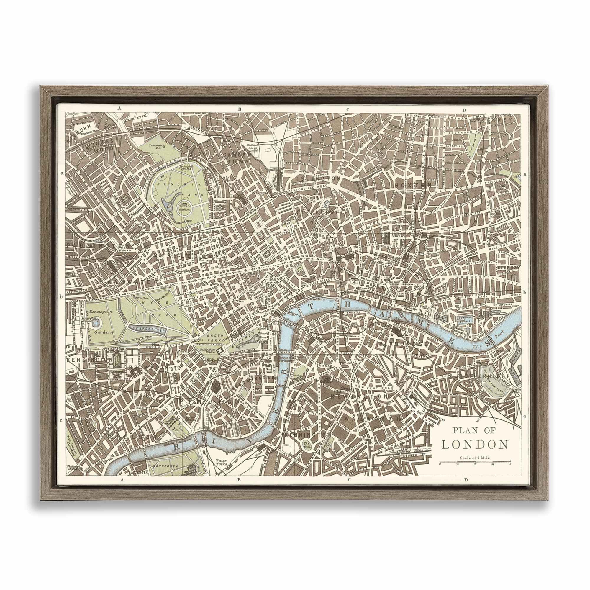 Stupell Industries BT-484-FFE-16X20 Vintage Blueprint Plant of London Brown Framed Floater Canvas Wall Art By Phillipa Katz 21 x 17