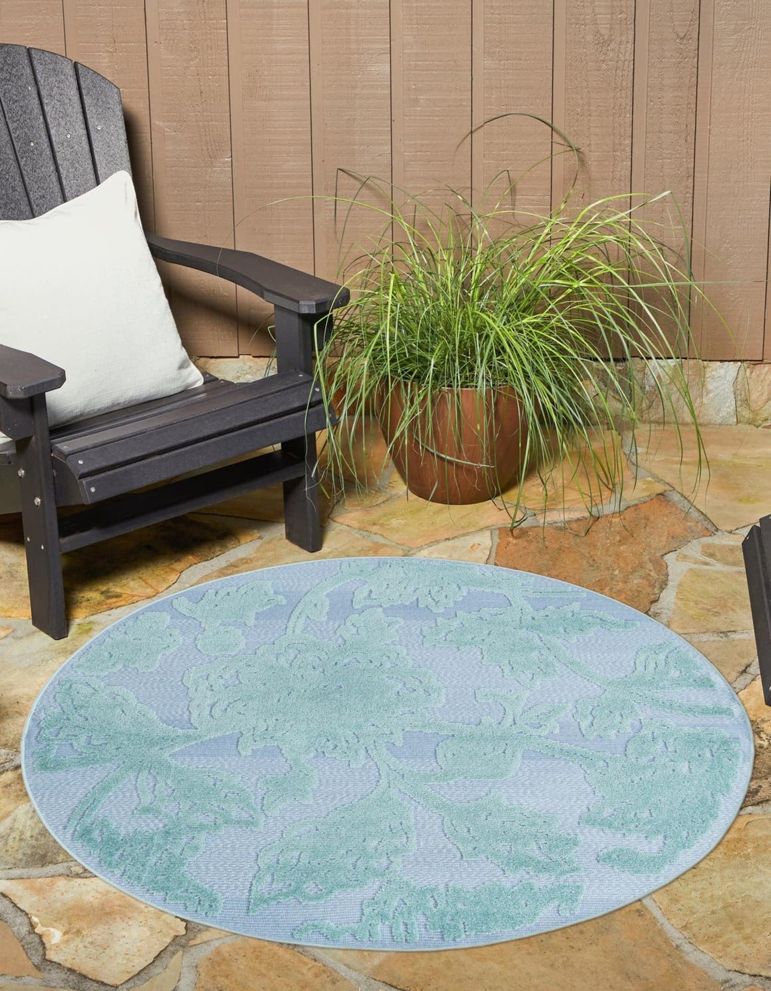 Unique Loom 3171154 Aruba Outdoor 3 x 3 (ft) Loomed Polypropylene Navy Blue Round Indoor/Outdoor Floral/Botanical Area rug