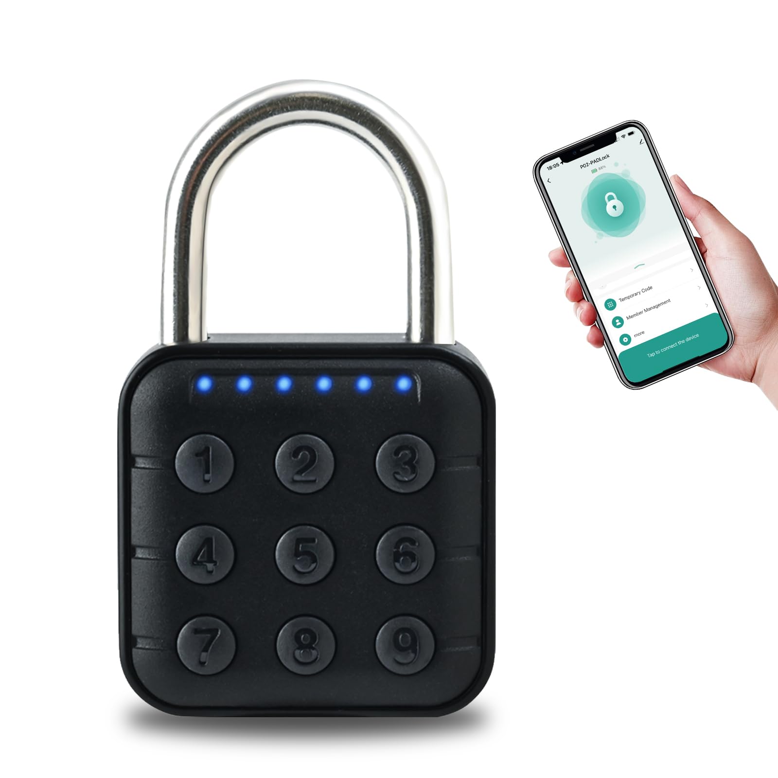 CYIKE  Smart Combination Padlock with Bluetooth App Control 6 Digit Code Digital Lock Heavy Duty Waterproof for Outdoor Gate Shed Fence Locker