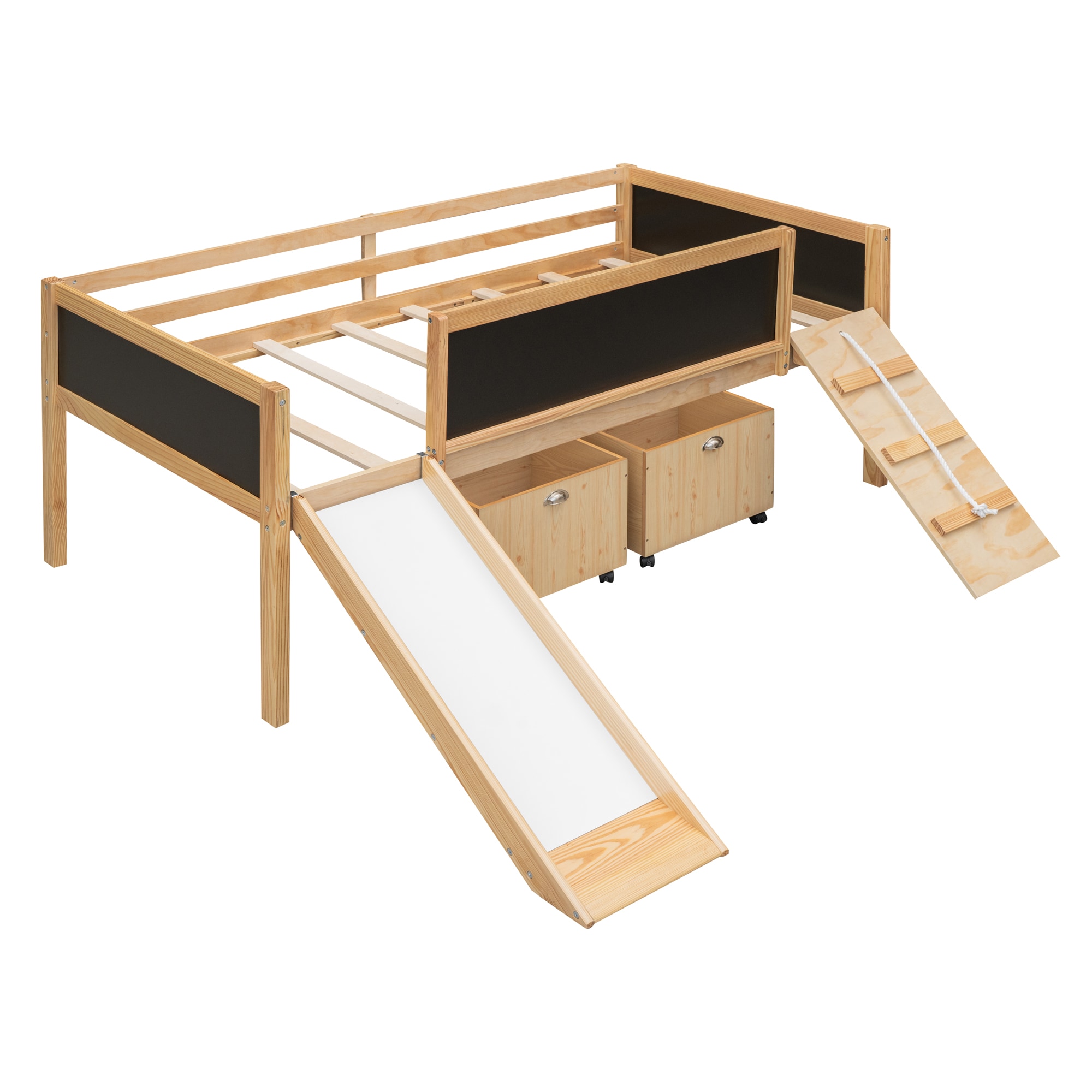 Qualler BLE000308M Natural Twin Wood Bed frame Bed with Storage