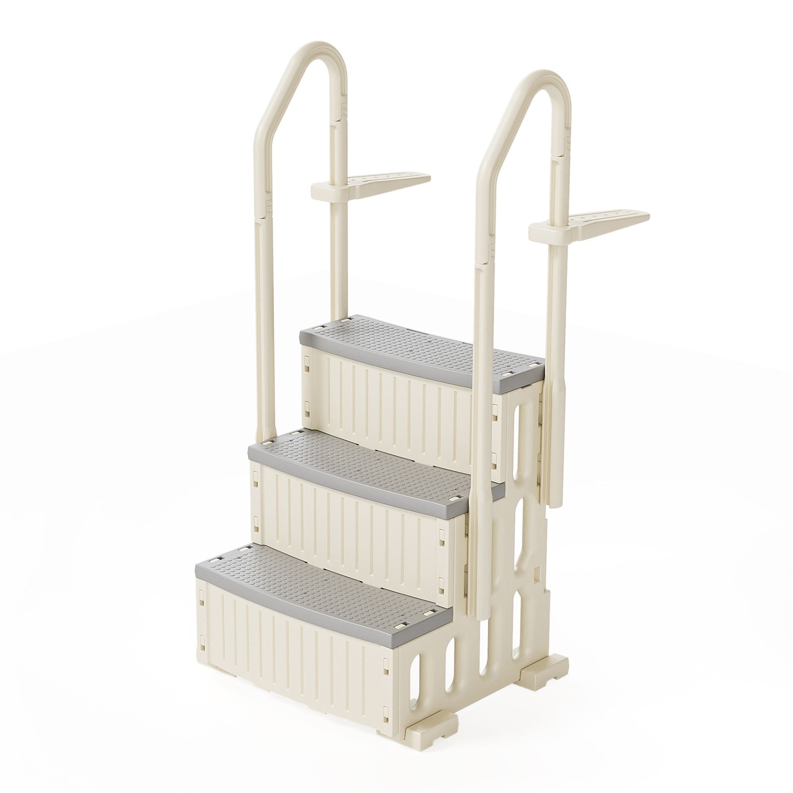 JUSHUA 3 Step White and Gray Pool Ladder with Handrails for Above Ground Pools