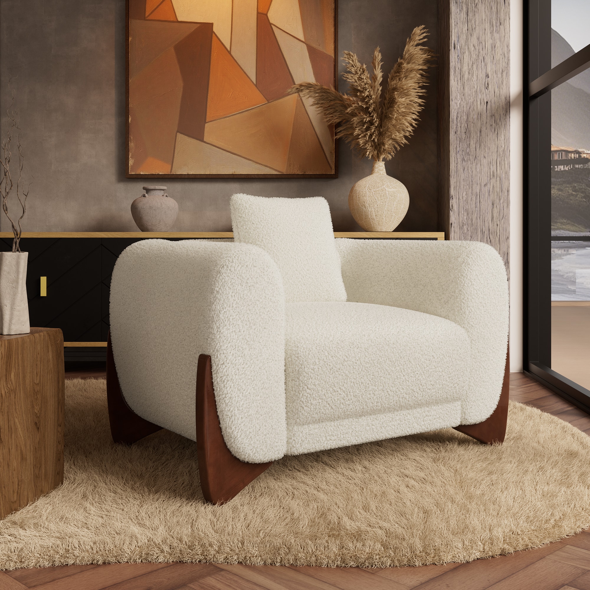FARATI CLOUD 45.08-in W Modern Beige(Sherpa) Boucle Accent Armchair