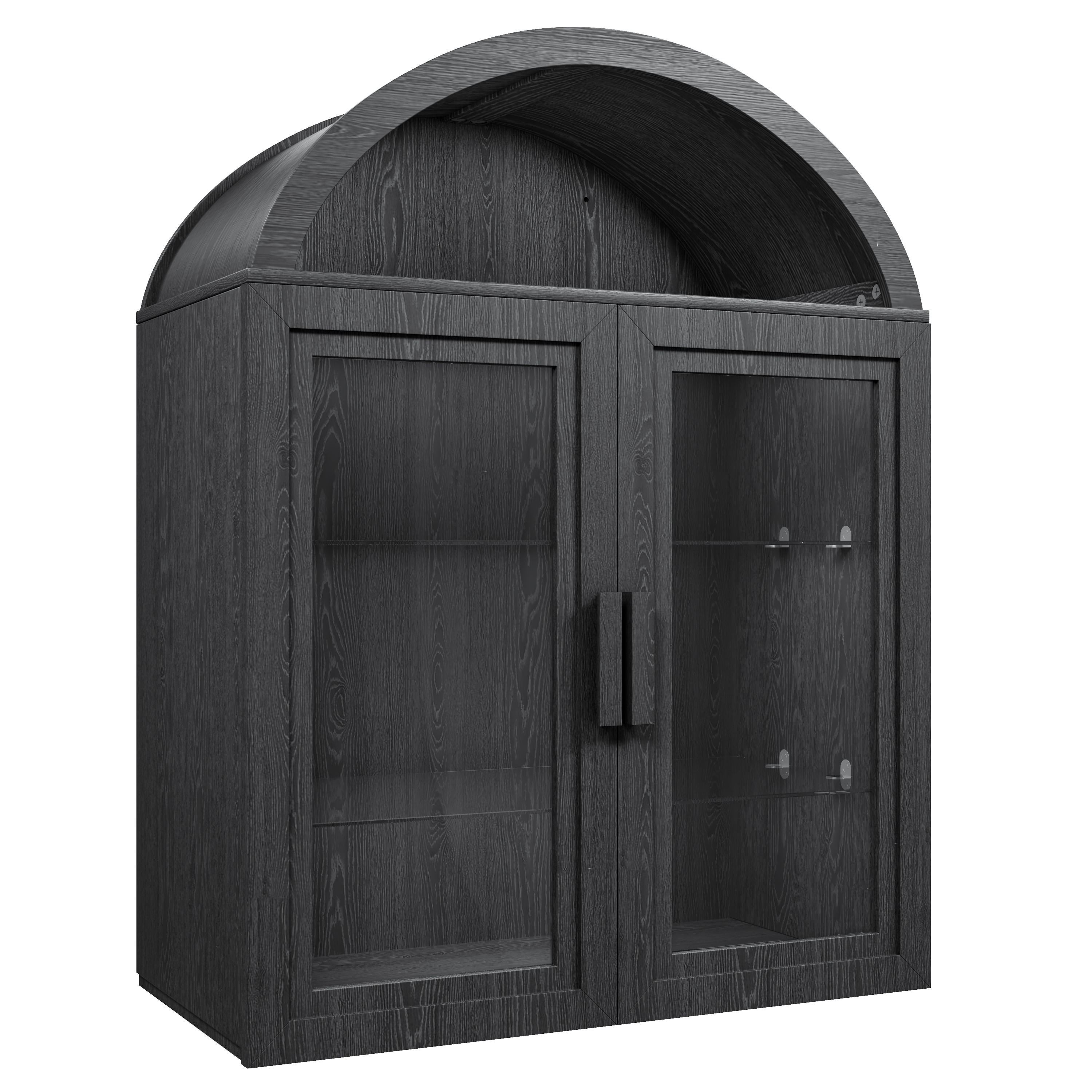 Misty Moon Black Wood Grain Arched Storage Cabinet Glass Door Freestanding Home Organizer Cabinet 16 x 31 x 40 Inch