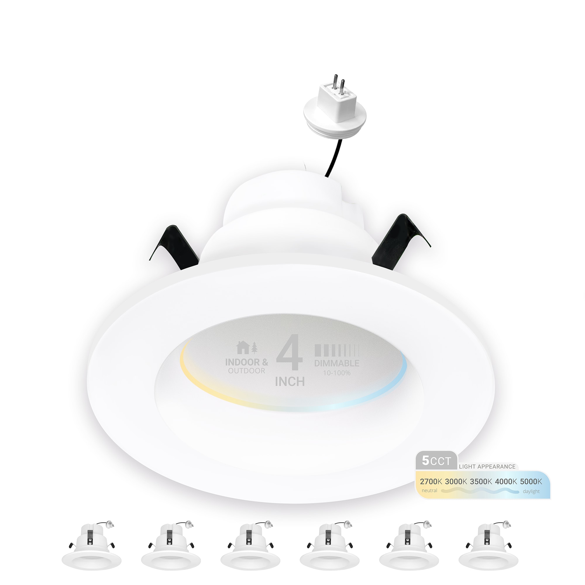 NUWATT NWDL4MR16LV5CTWH6P White 4-in 660 -Lumens Switchable white Round Dimmable LED Damp rated Recessed Downlight 6 -Pack