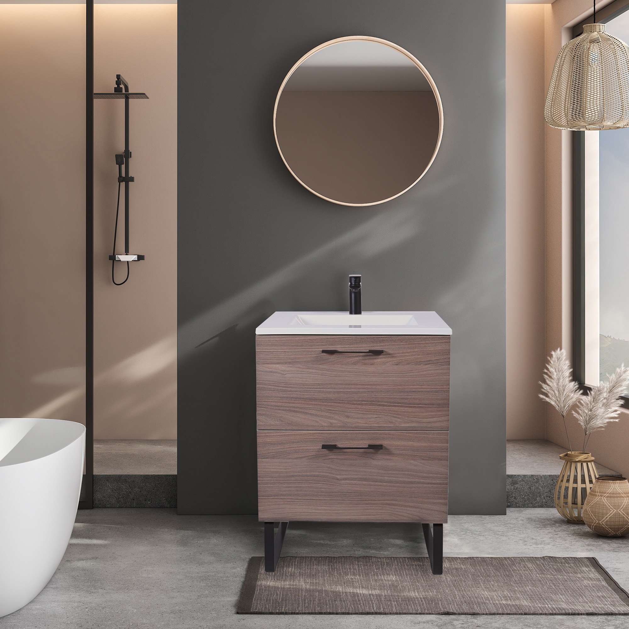 36-in Walnut Single Sink Bathroom Vanity with Walnut Acrylic Top in Brown | - GRAVITA DESIGNS DA360510WAL