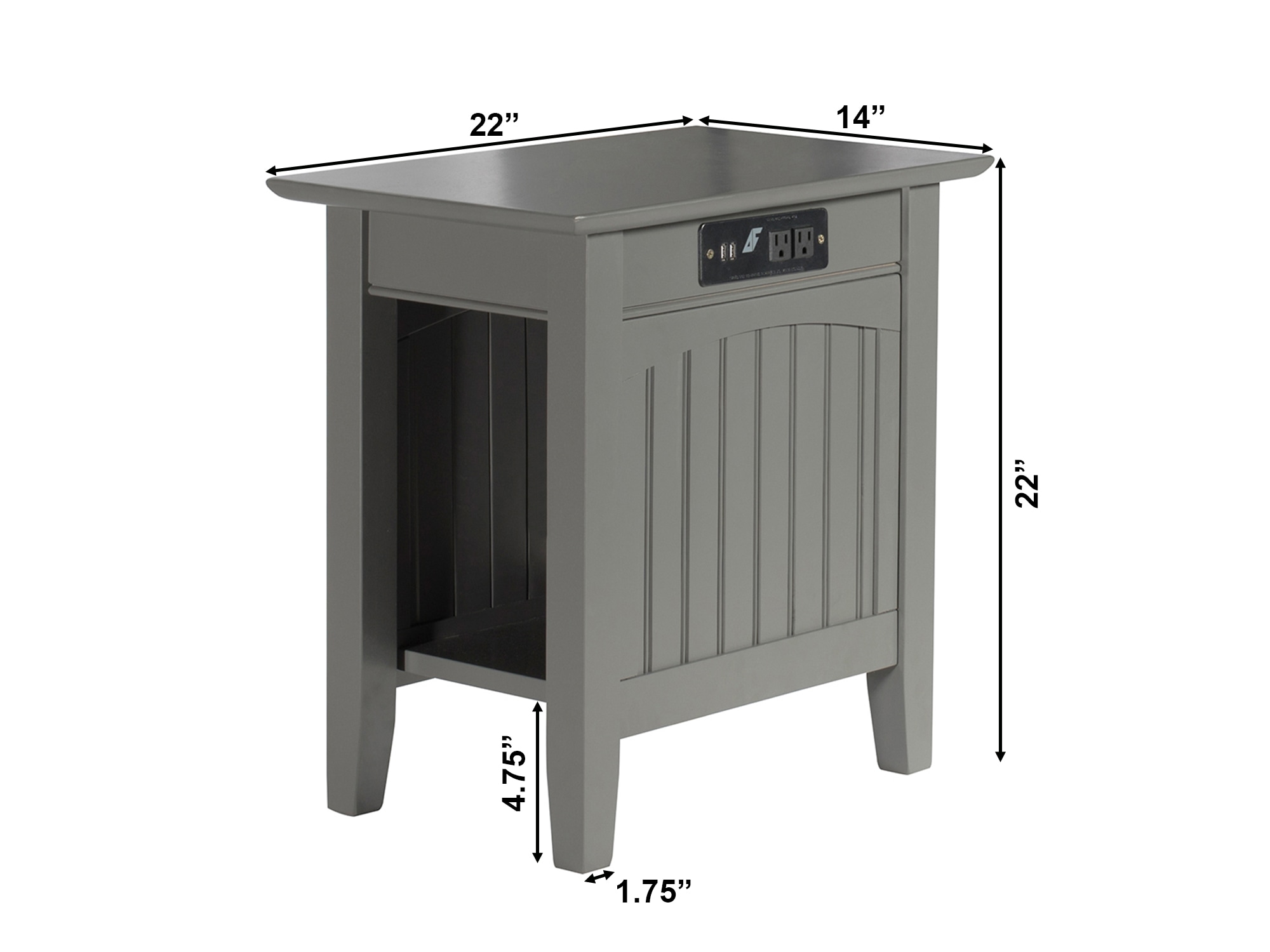 Gray Wood Chair Side Table with Charging Station
