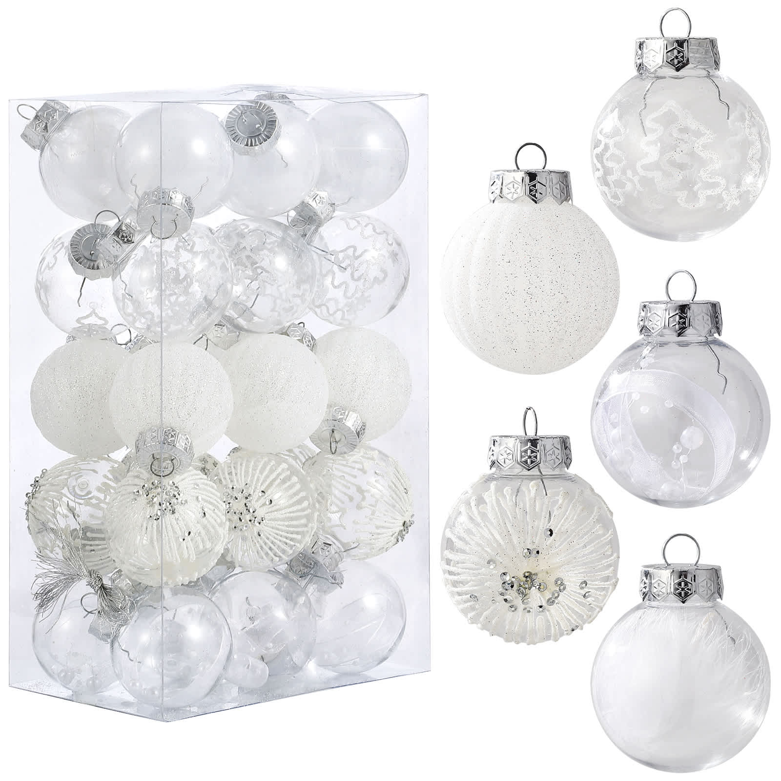 Qeetex JXNAG-PHO-15OVO1G9 30pcs Christmas Ball Ornaments 2.36 Inch Christmas Tree Decorations Shatterproof Xmas Tree Baubles Set for Party Holiday-White