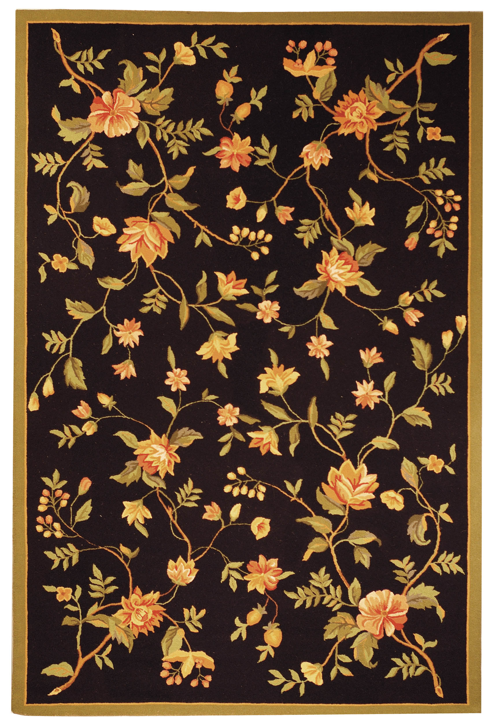 Safavieh HK263B-8 Chelsea Thisel 8 x 10 (ft) Hooked Wool Black Rectangular Indoor Floral/Botanical Area rug