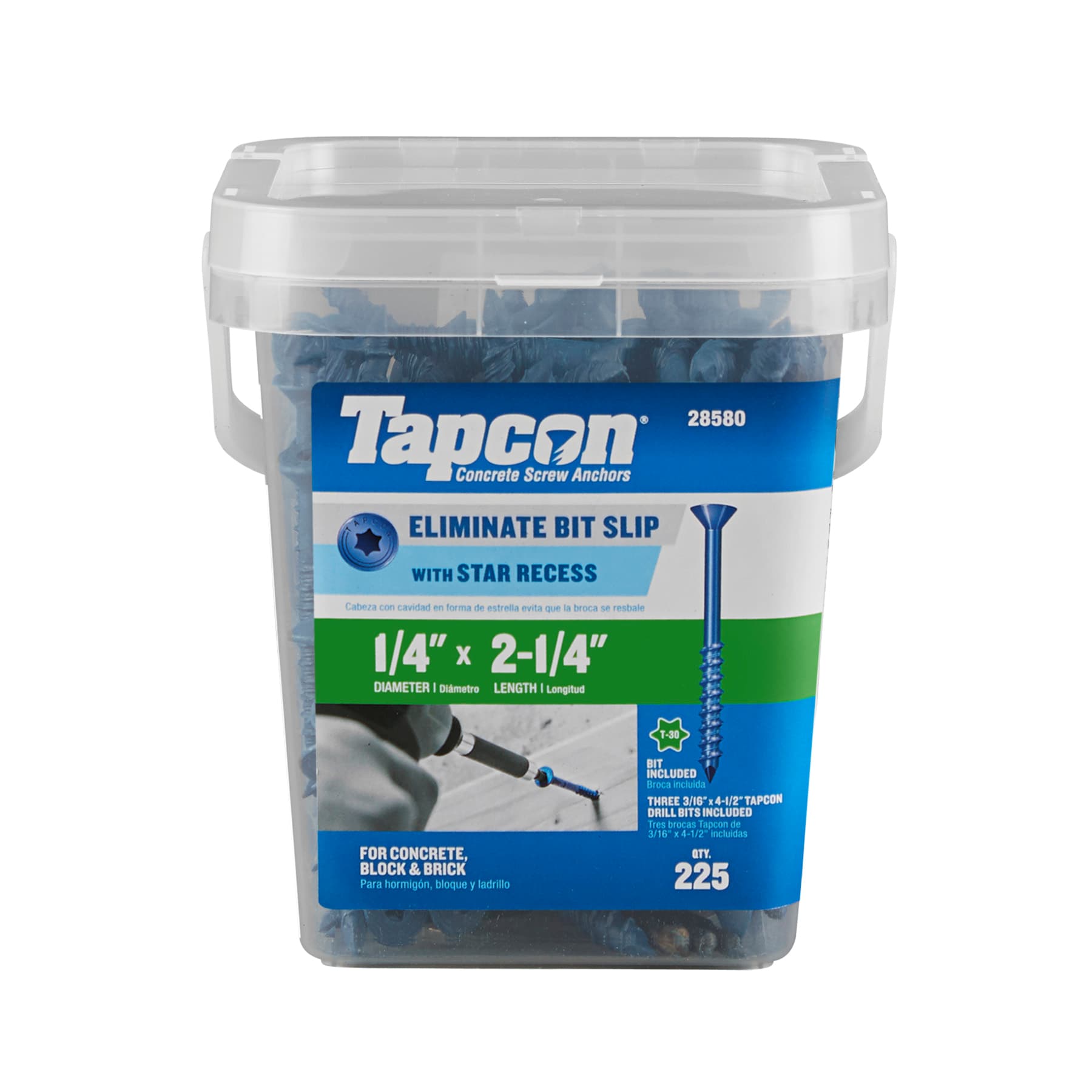 Tapcon 28580 1/4-in x 2-1/4-in Concrete Screws Anchors 225 -Pack