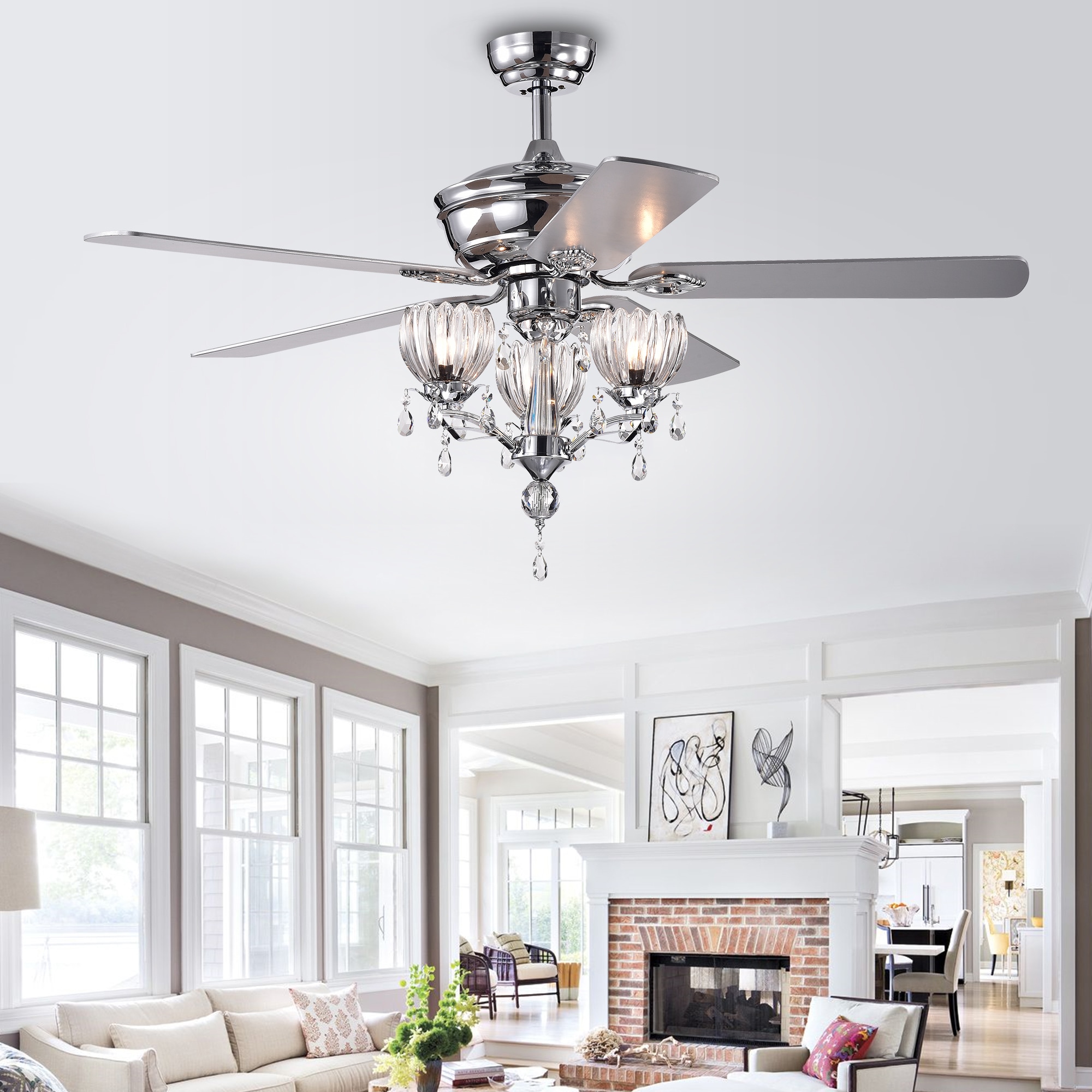 Home Accessories Inc 52-in Chrome Indoor Chandelier Ceiling Fan with ...