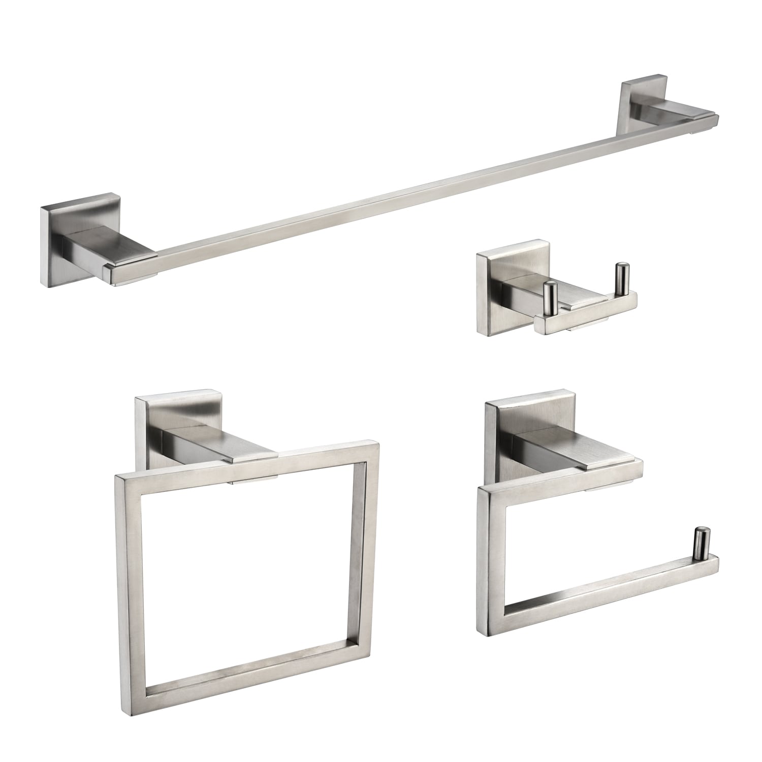 WELLFOR MLZD11DGR 4 -Piece MA Bathroom Hardware Set Brushed Nickel Decorative Bathroom Hardware Set Towel Bar, Toilet Paper Holder, Towel Ring ,Robe Hook Included