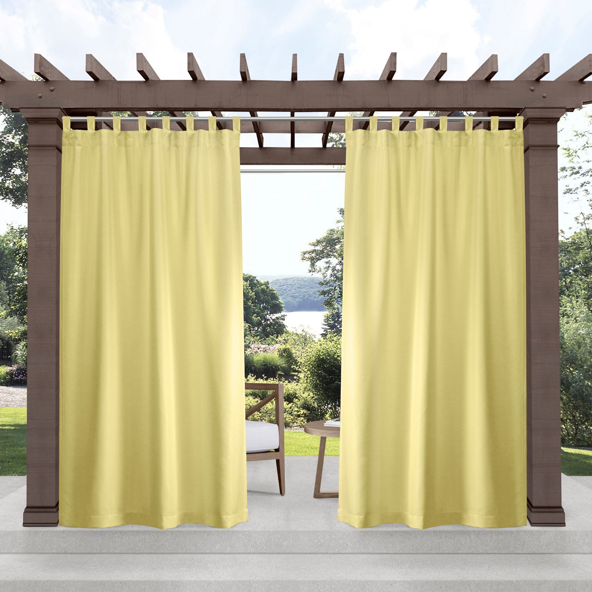 Sundress Yellow Polyester Light-Filtering Tab Top Curtain Panels