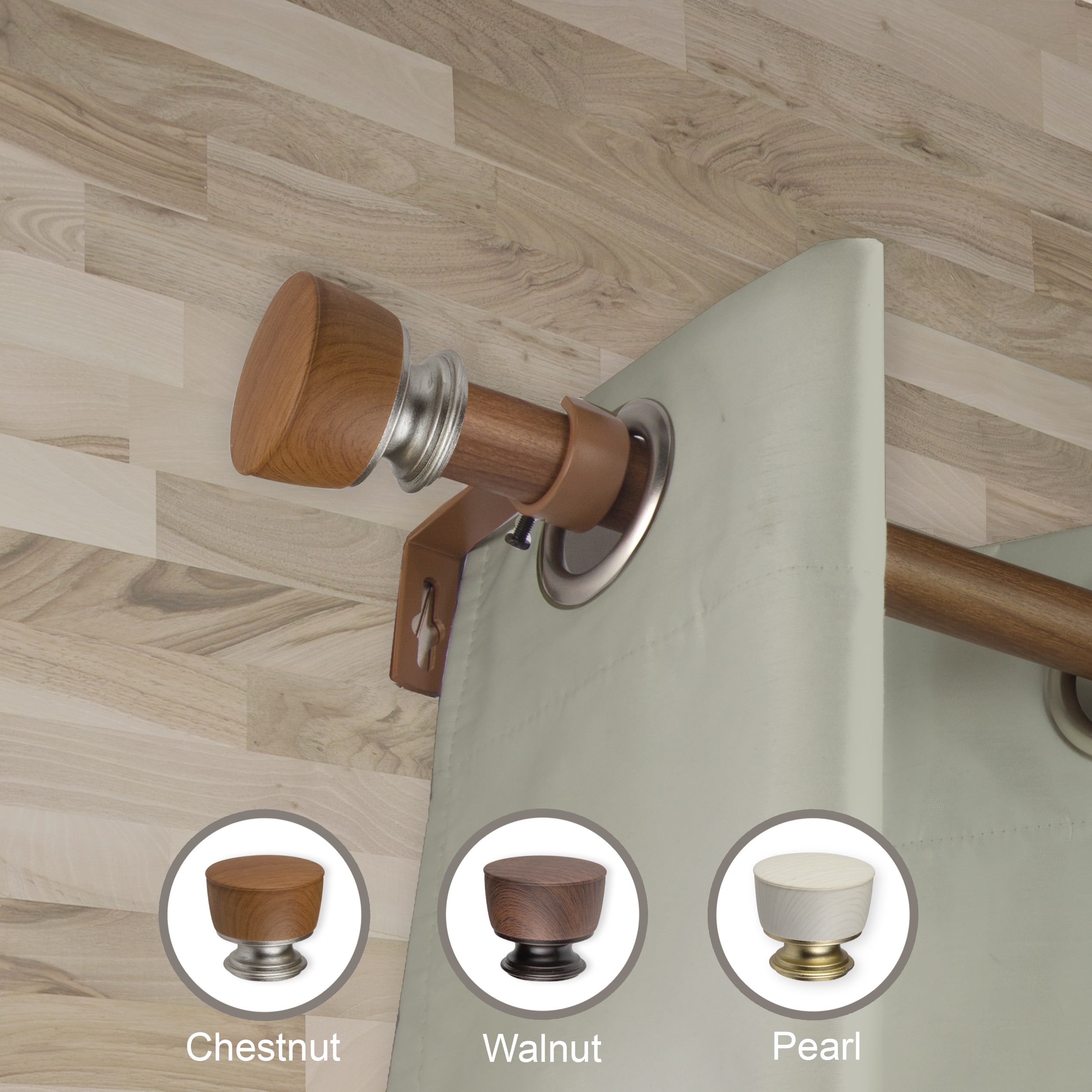 Hart & Harlow L-W100-41-160W3 Norah 1-in Faux Wood 160-in to 240-in Chestnut Steel Single curtain rod with Finials