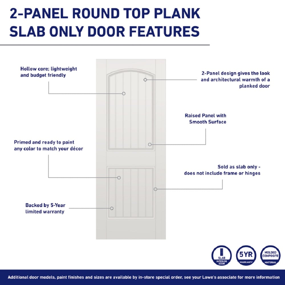 Reliabilt 28 In X 80 In 2 Panel Round Top Plank Smooth Hollow Core Primed Molded Composite Slab 0232